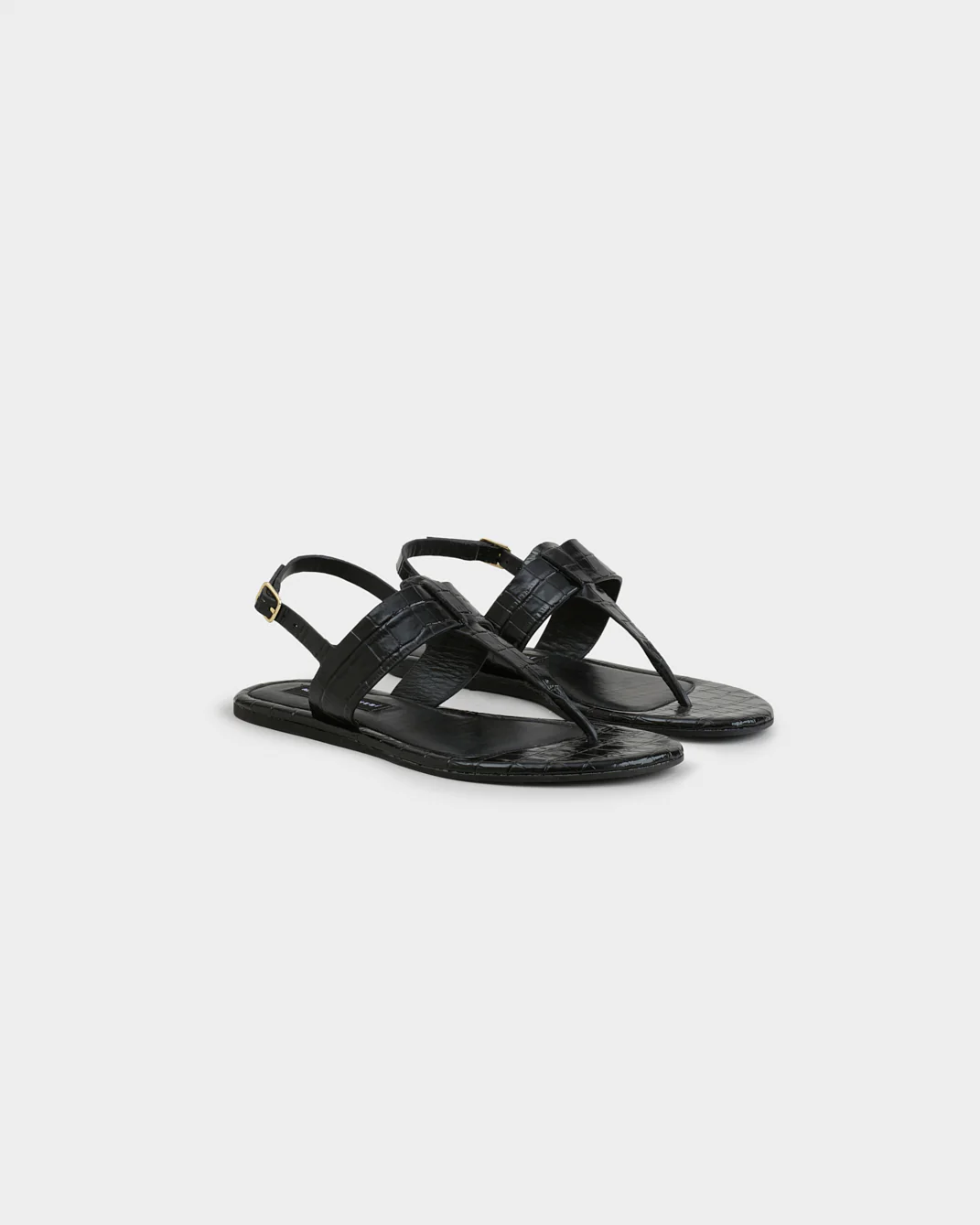 Anne Croco Embossed Leather Thong Leather Sandals - M85Y0 - Alex Rivière Studio X Manebí - Black - Image 3