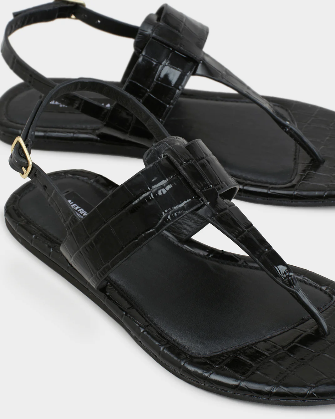 Anne Croco Embossed Leather Thong Leather Sandals - M85Y0 - Alex Rivière Studio X Manebí - Black - Image 4
