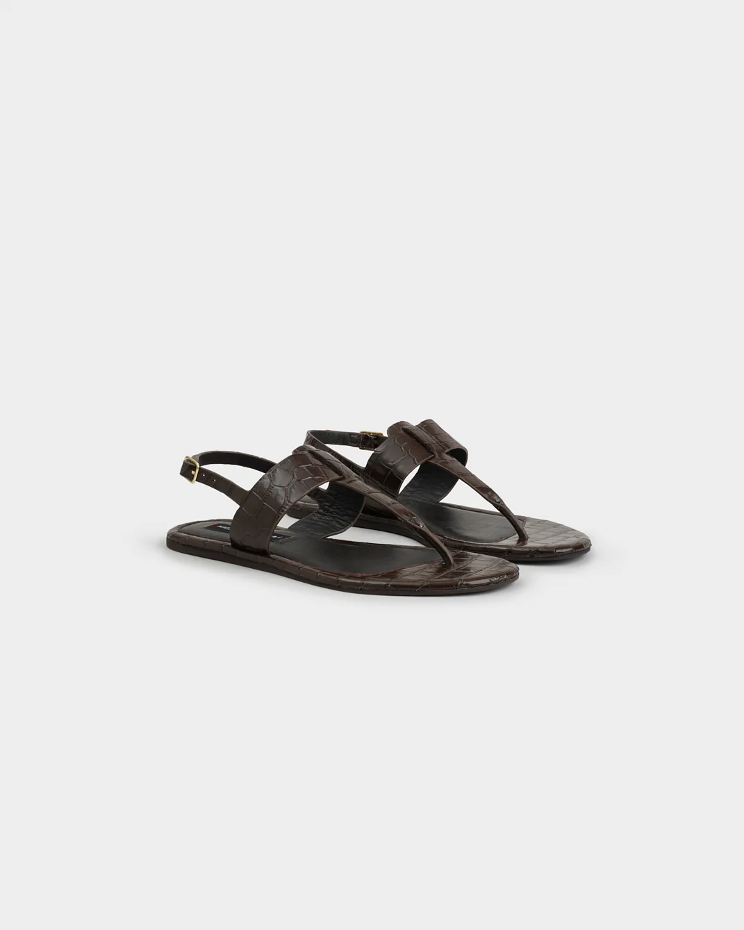 Anne Croco Embossed Leather Thong Sandals - M86Y0 - Alex Rivière Studio X Manebí - Chocolate - Image 3