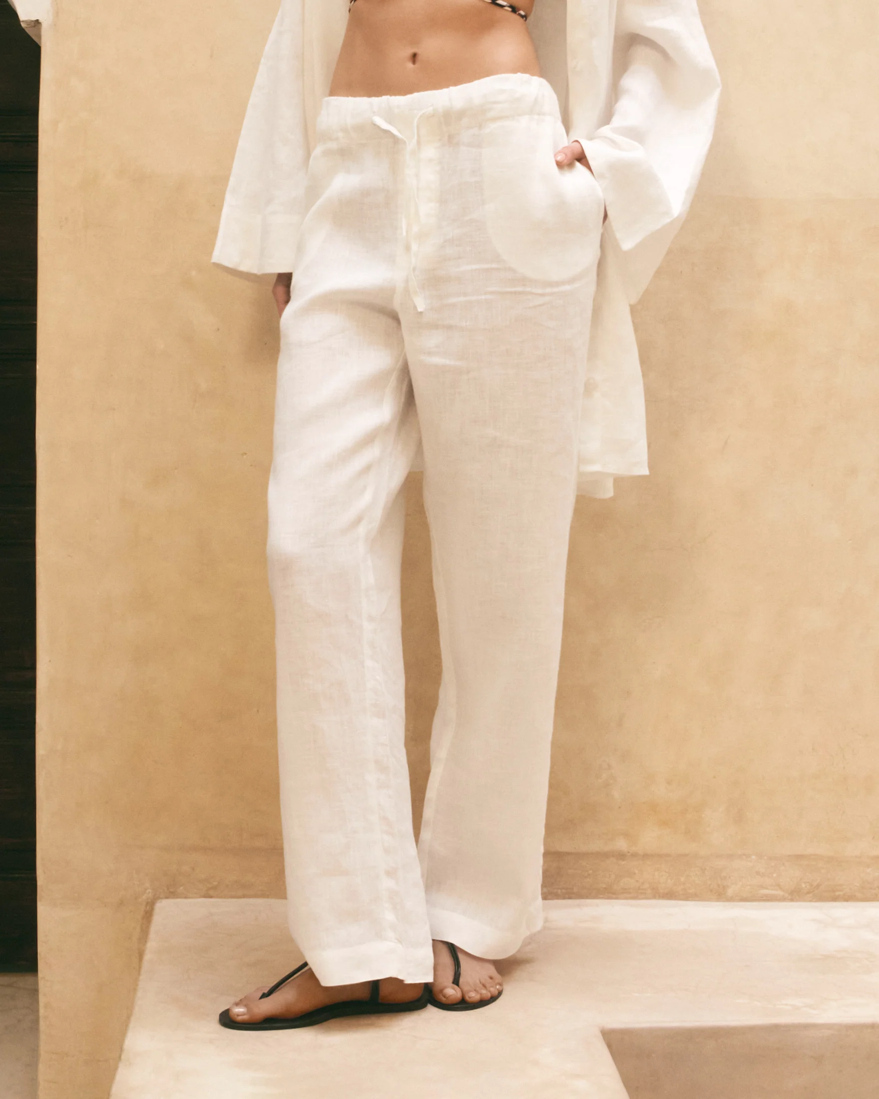 Linen Belem Trousers - L51BM - Shell White - Image 4