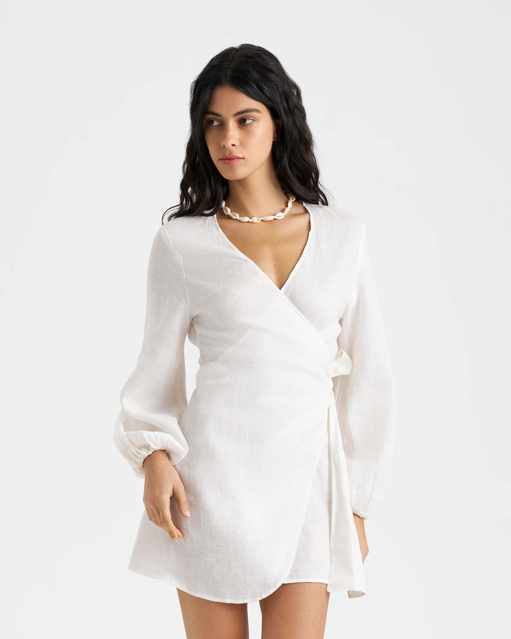 Linen Biarritz Dress - L51BZ - Wraparound Design Off White