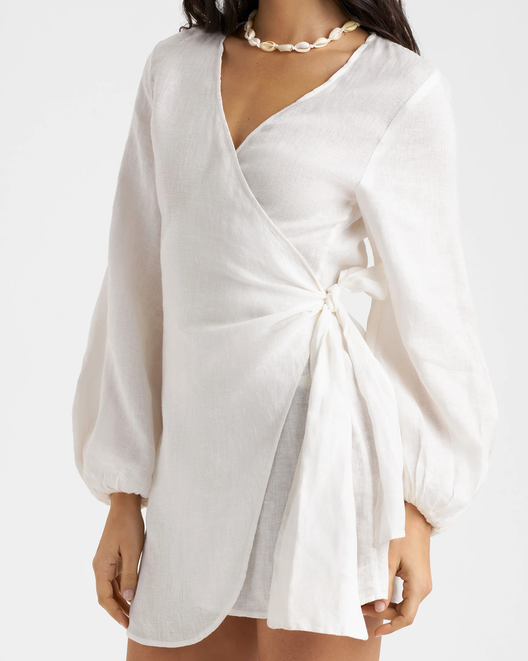 Linen Biarritz Dress - L51BZ - Wraparound Design Off White - Image 3