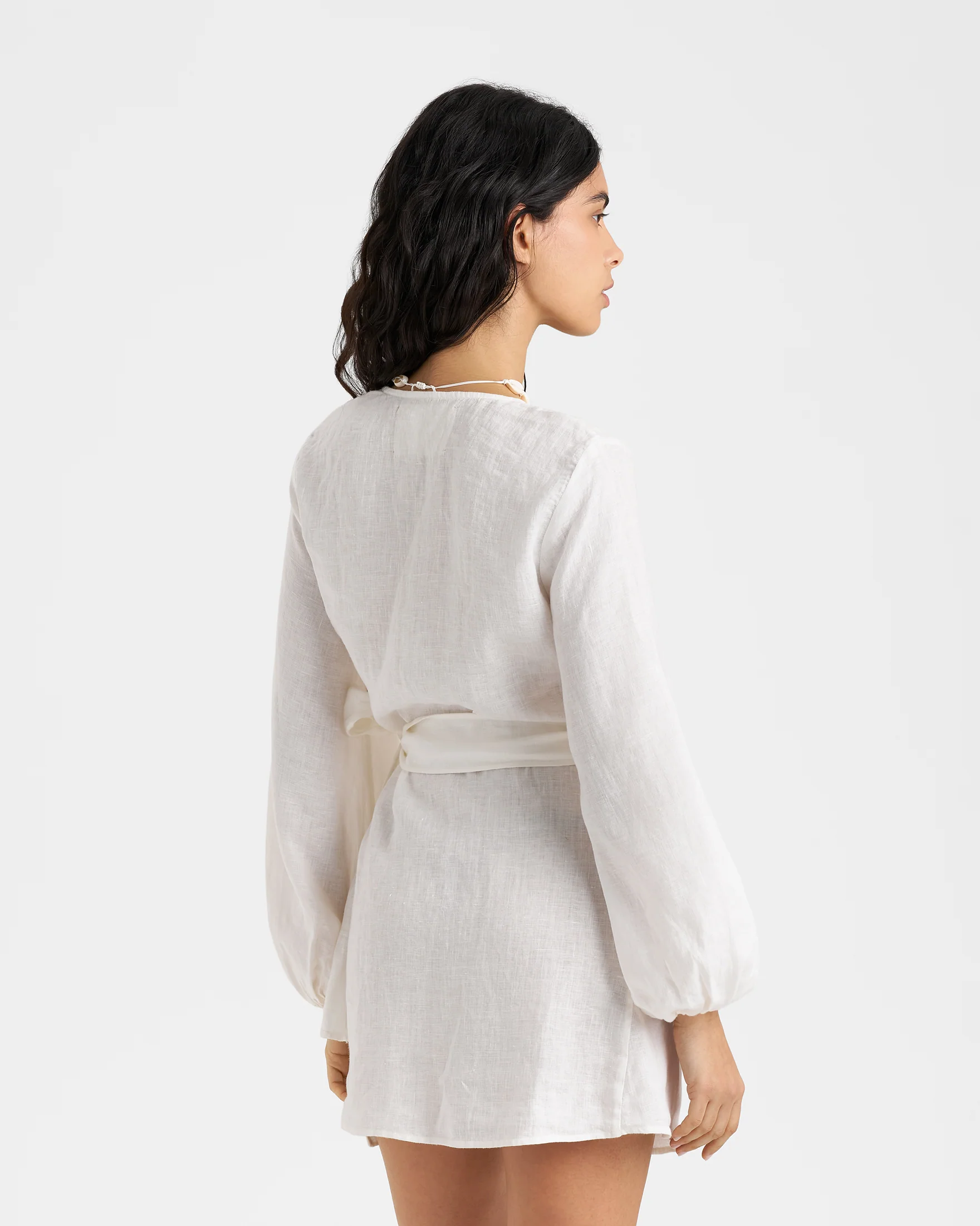 Linen Biarritz Dress - L51BZ - Wraparound Design Off White - Image 4
