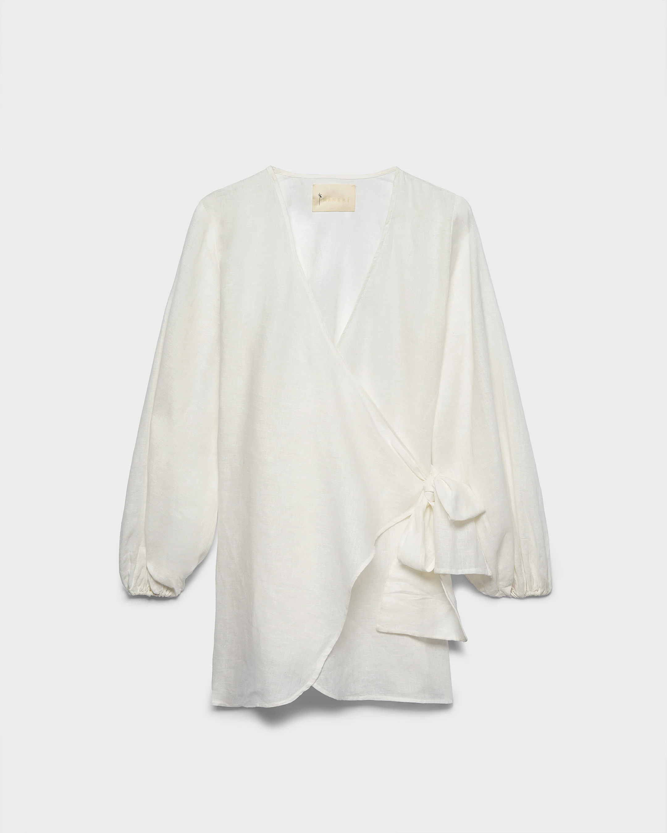 Linen Biarritz Dress - L51BZ - Wraparound Design Off White - Image 5