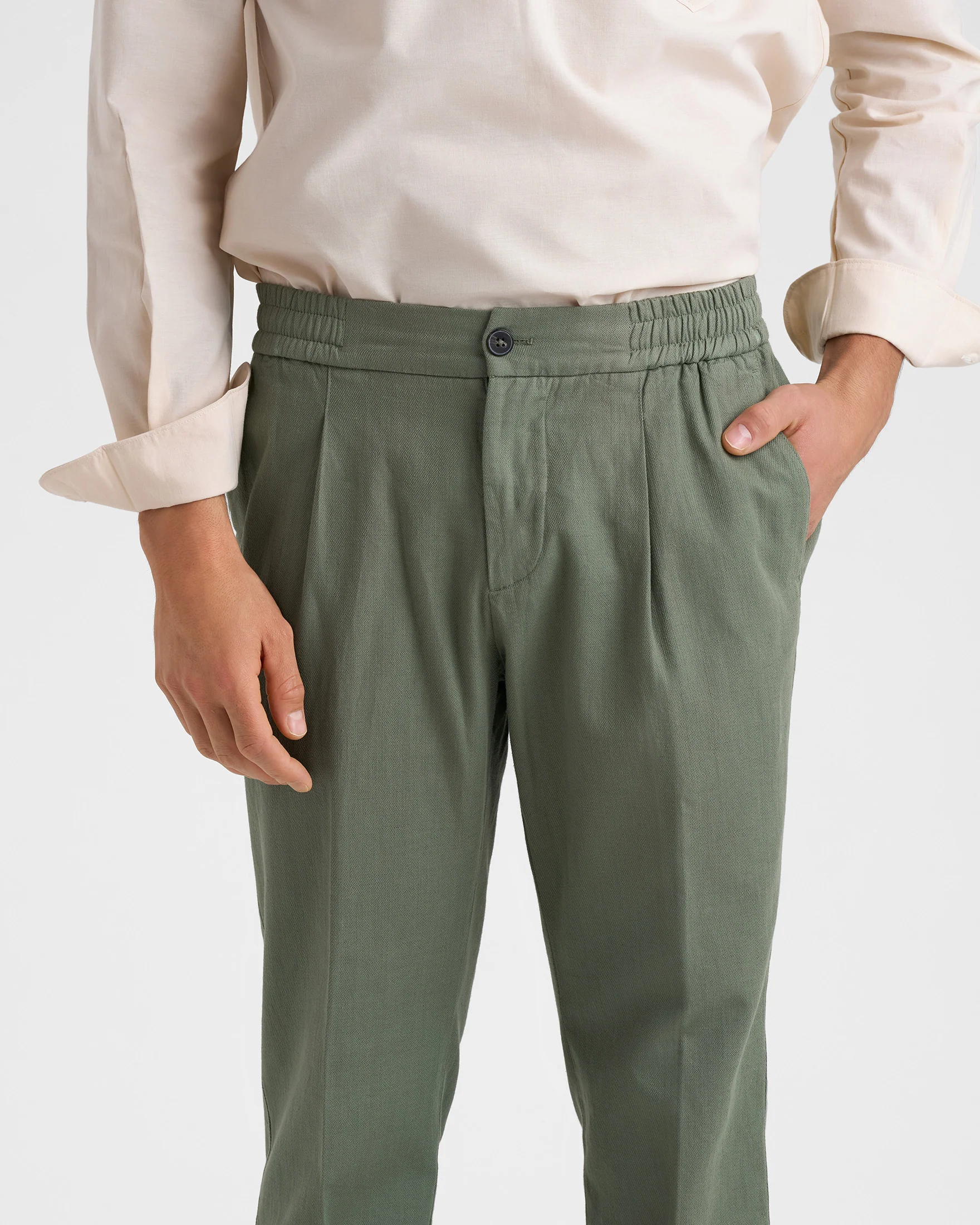 Blend Cotton Gabardine Portofino Trousers - F27MZ - Military Green - Image 3