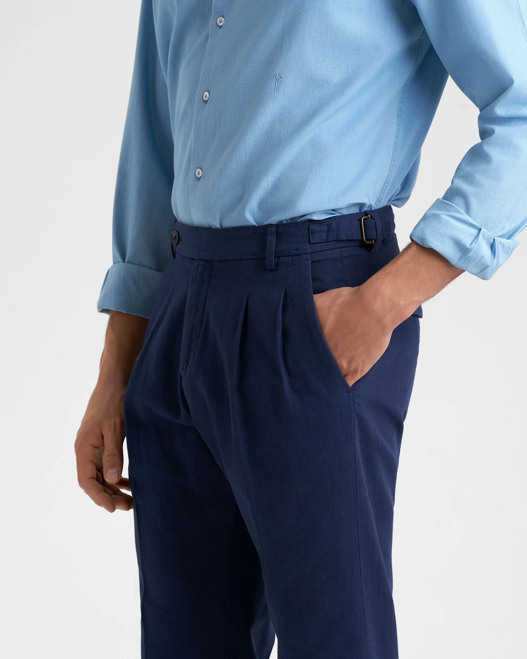 Blend Cotton Gabardine Sorrento Trousers - F15LV - Night Blue - Image 3