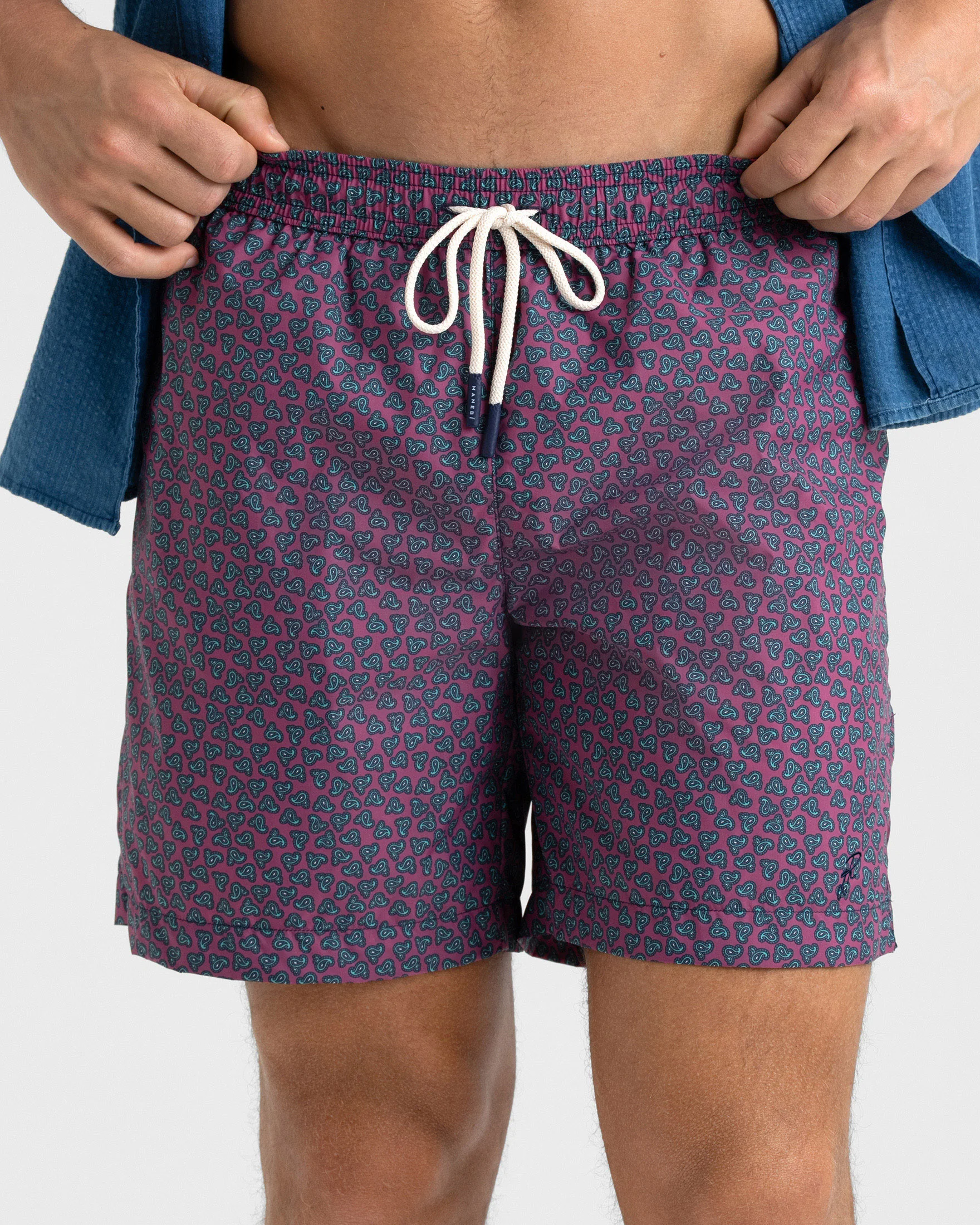 Ciro Printed Recycled Ultra Light Swim Shorts - B26PM - Micro Paisley On Red - Image 3