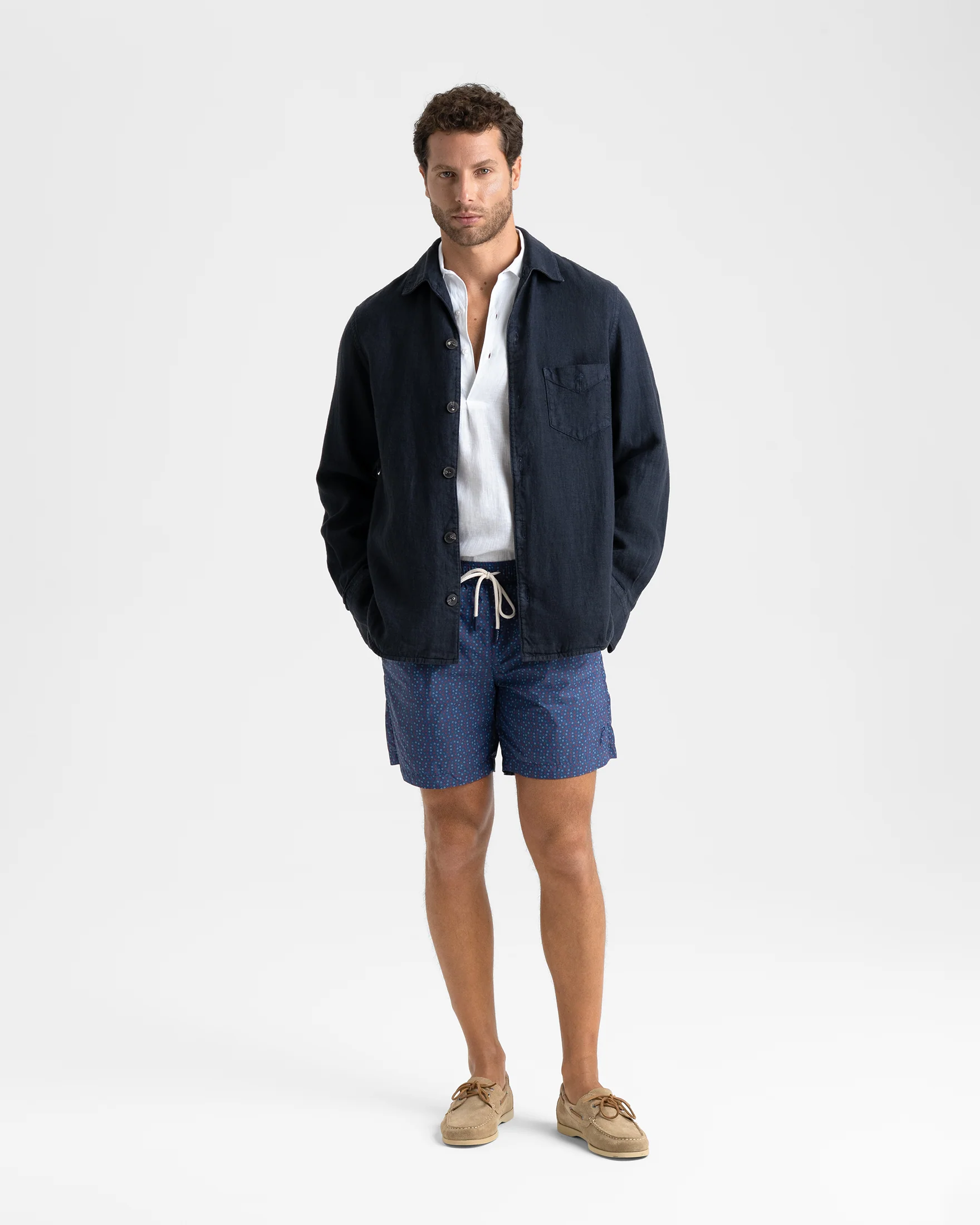 Ciro Printed Recycled Ultra Light Swim Shorts - B99PM - Micro Flowers On Navy Blue - Image 4