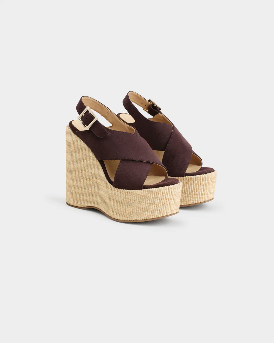 Cleo Soft Suede Chunky Crossover Wedge Espadrilles - N18XK - Alex Rivière Studio X Manebí - Chocolate - Image 3
