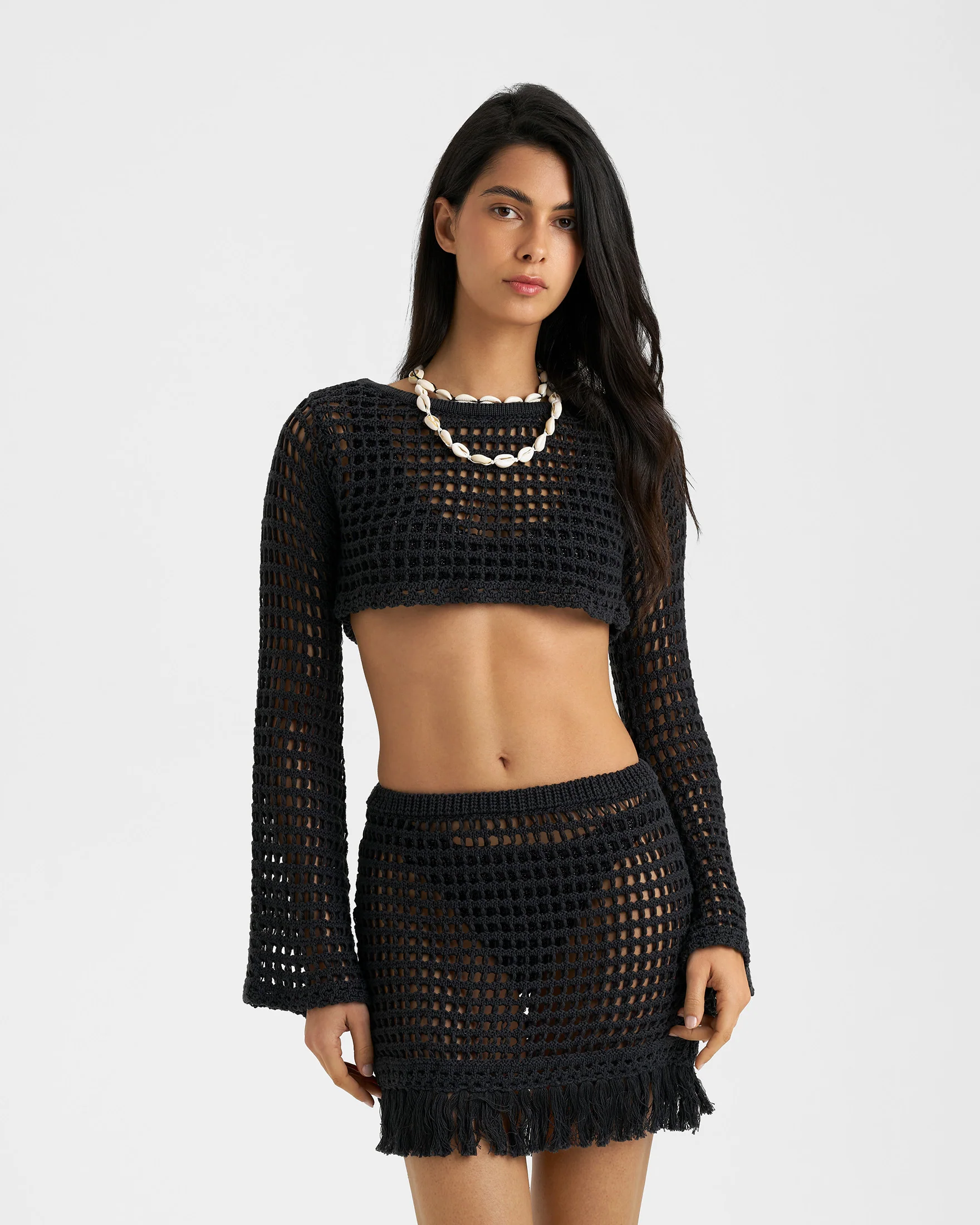 Cotton Crochet Giglio Top - M06ZI - Smoke Net