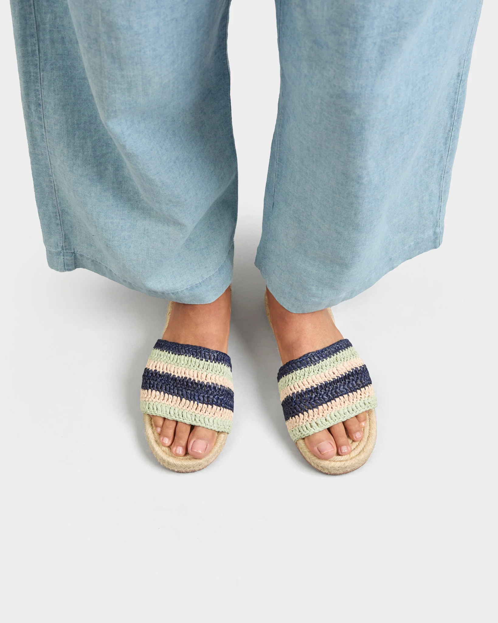 Cotton Crochet Jute Sandals - Q64Y0 - Yucatán Patriot Blue & Mint Stripes - Image 2