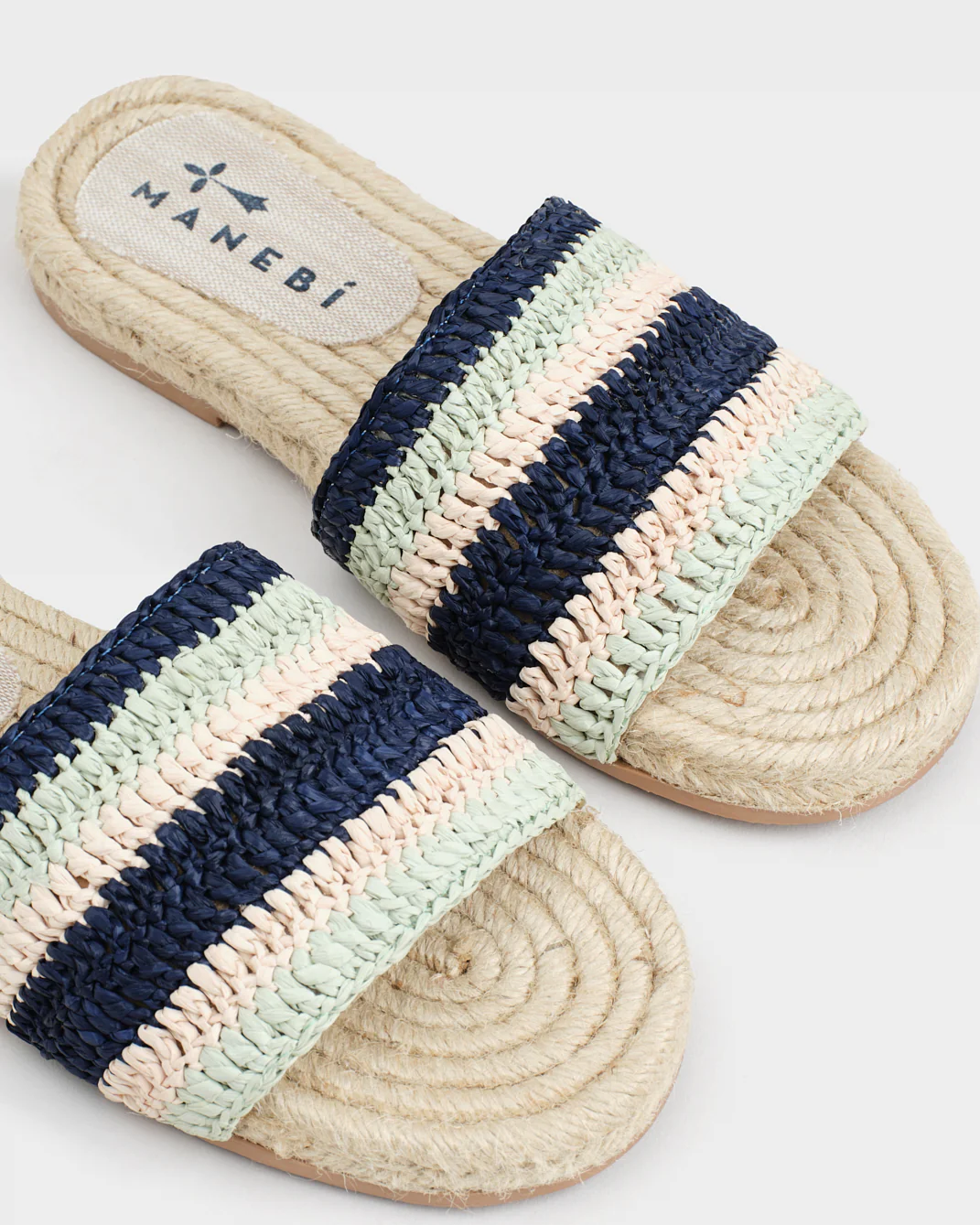 Cotton Crochet Jute Sandals - Q64Y0 - Yucatán Patriot Blue & Mint Stripes - Image 4