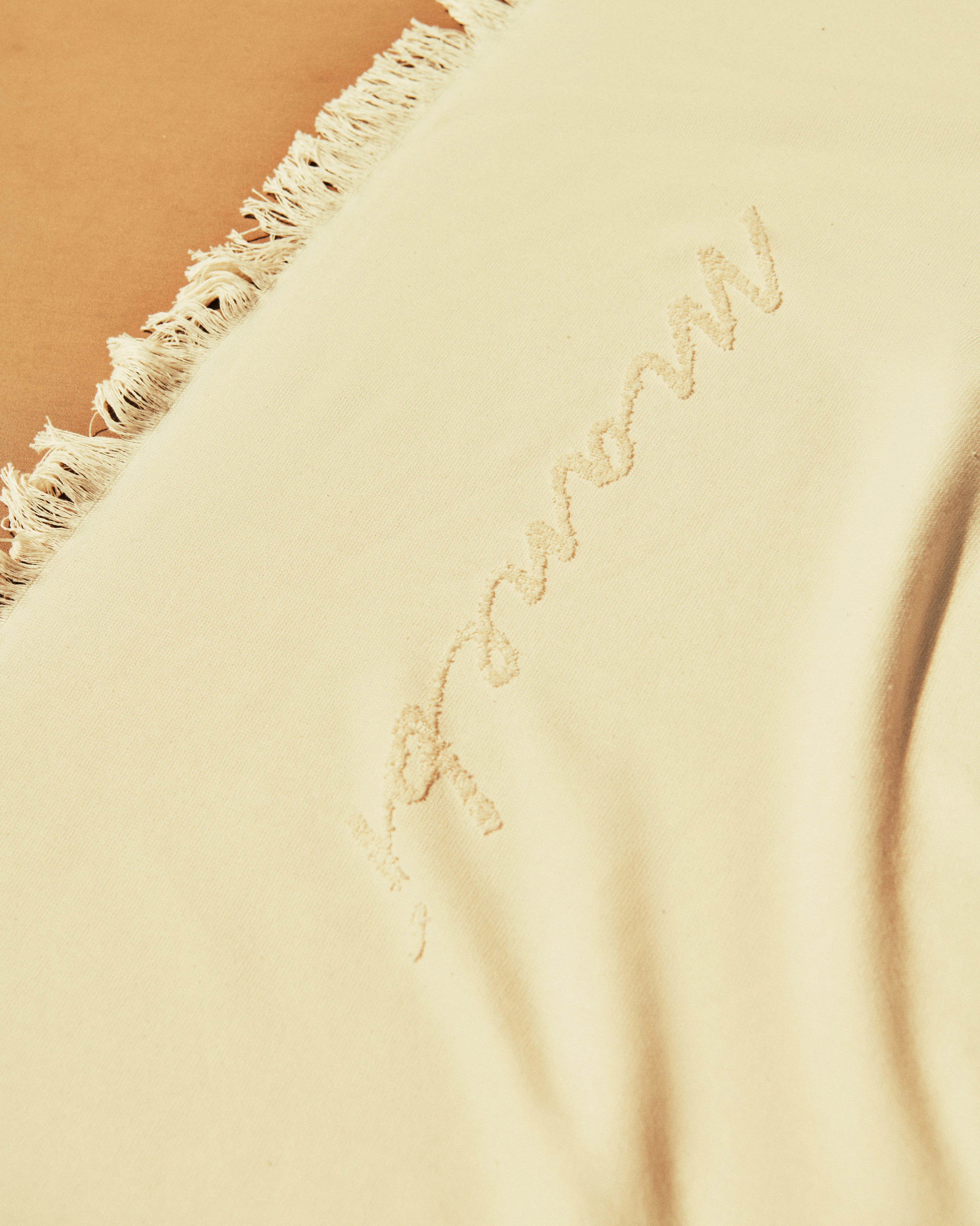Cotton Jaquard Beach Towel - K12TW - Embroidered Palm & Handwritten Logo Ivory - Image 2