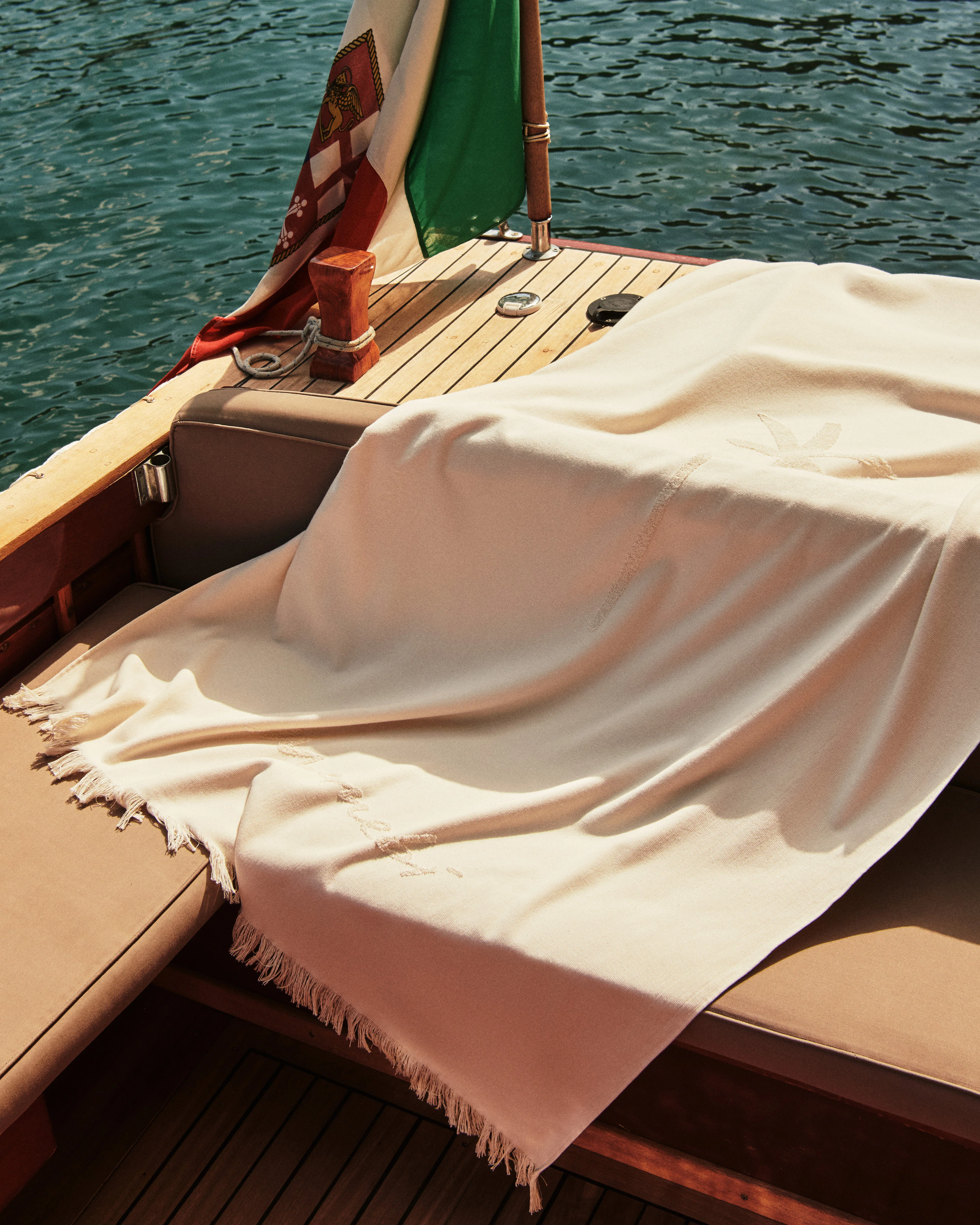 Cotton Jaquard Beach Towel - K12TW - Embroidered Palm & Handwritten Logo Ivory - Image 3