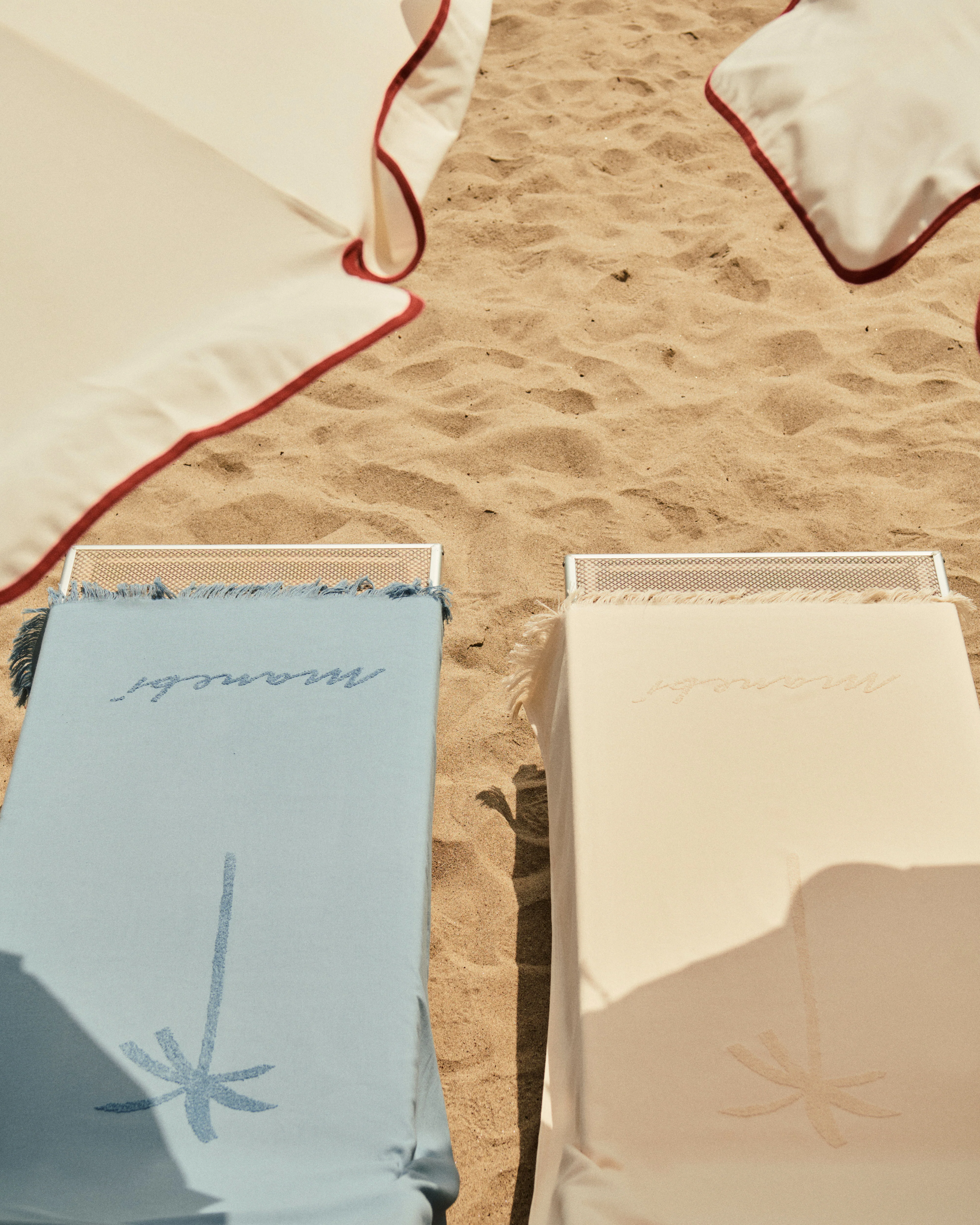 Cotton Jaquard Beach Towel - K12TW - Embroidered Palm & Handwritten Logo Ivory - Image 4