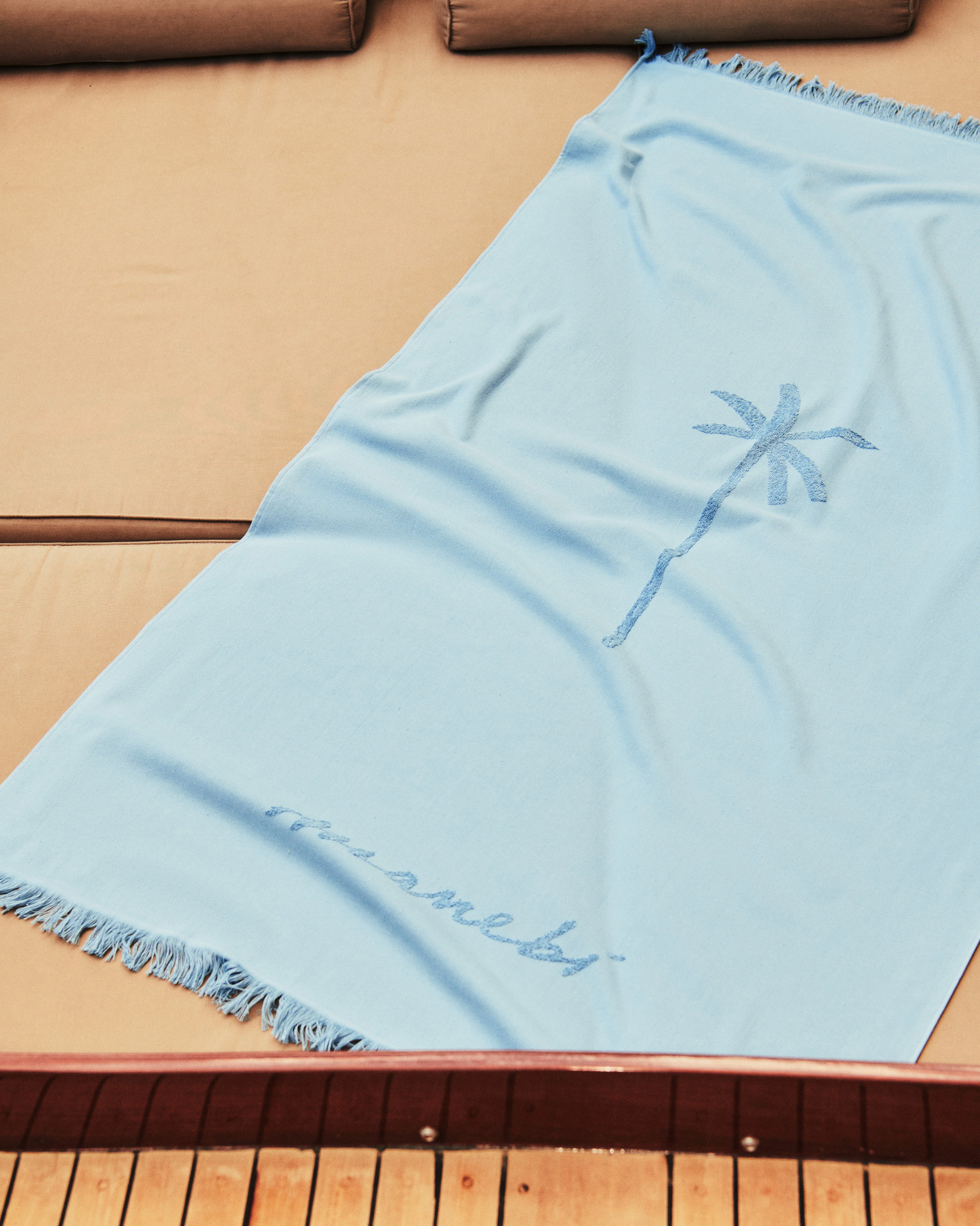 Cotton Jaquard Beach Towel - K14TW - Embroidered Palm & Handwritten Logo Indigo