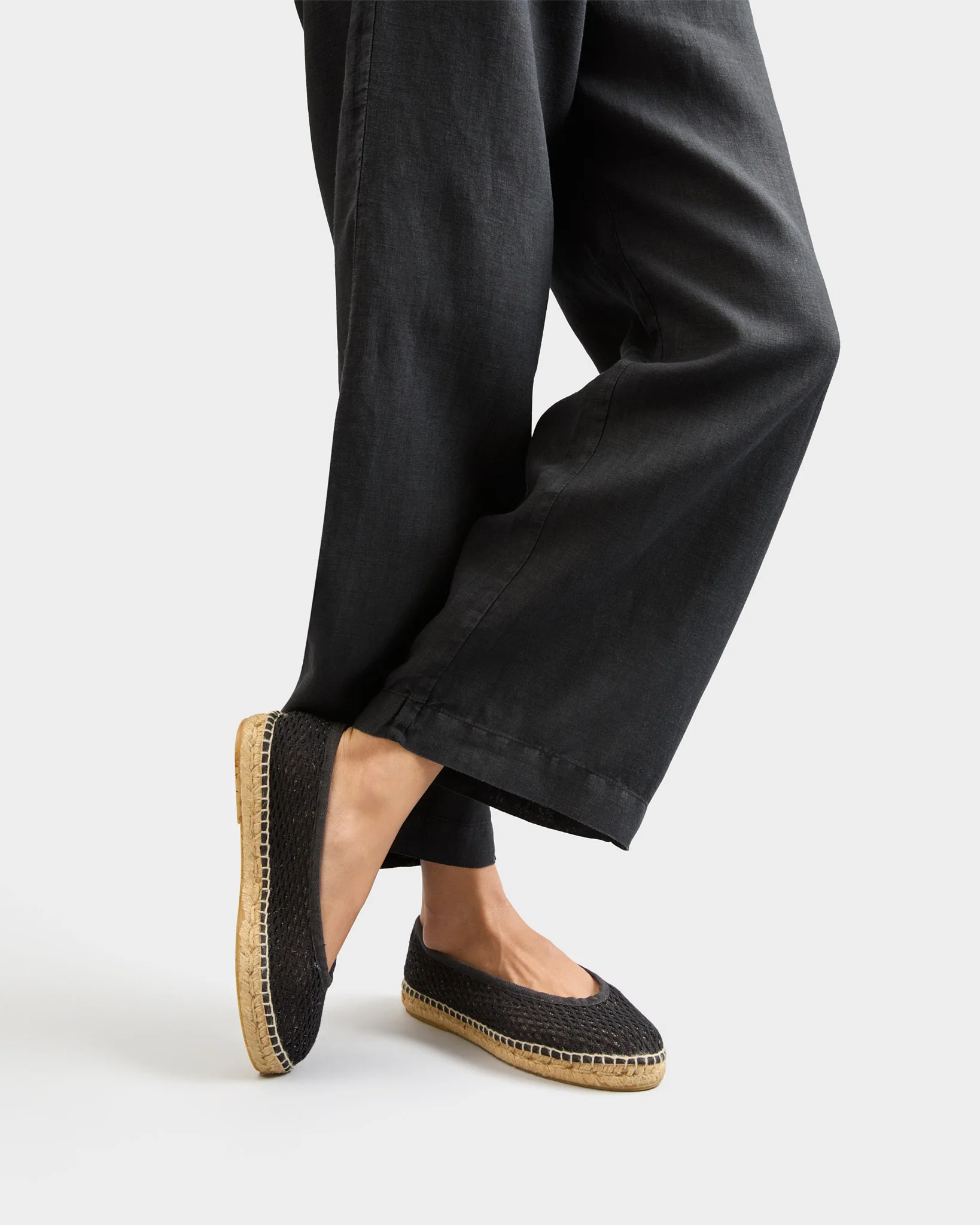 Cotton Net Ballet Flat Espadrilles - X55BK - Monaco - Black - Image 2