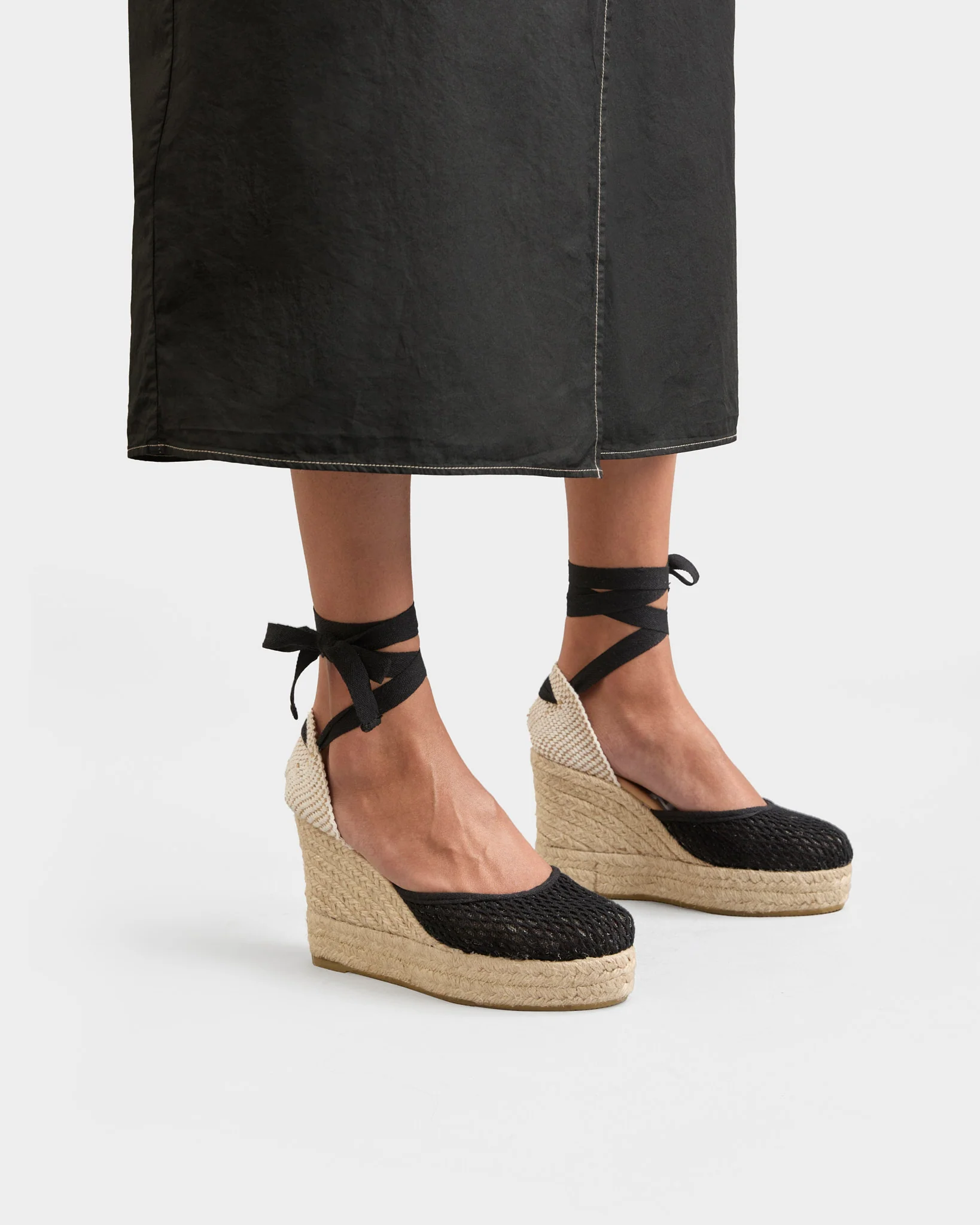 Cotton Net Wedge Espadrilles - X55WV - Yucatán - Black - Image 2