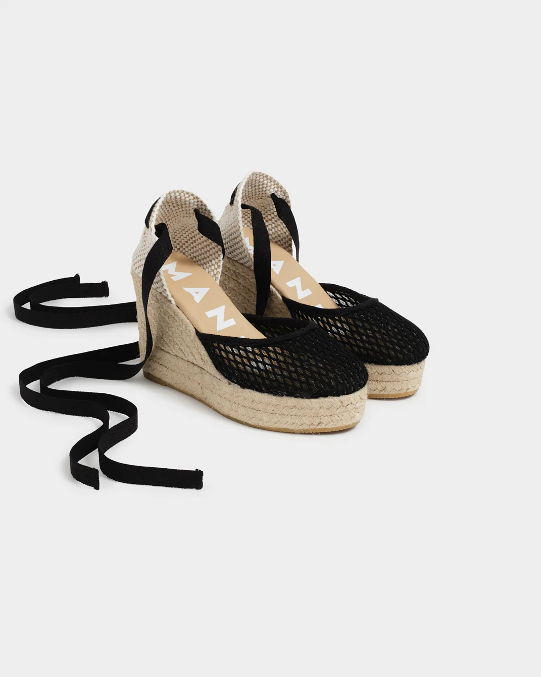 Cotton Net Wedge Espadrilles - X55WV - Yucatán - Black - Image 3