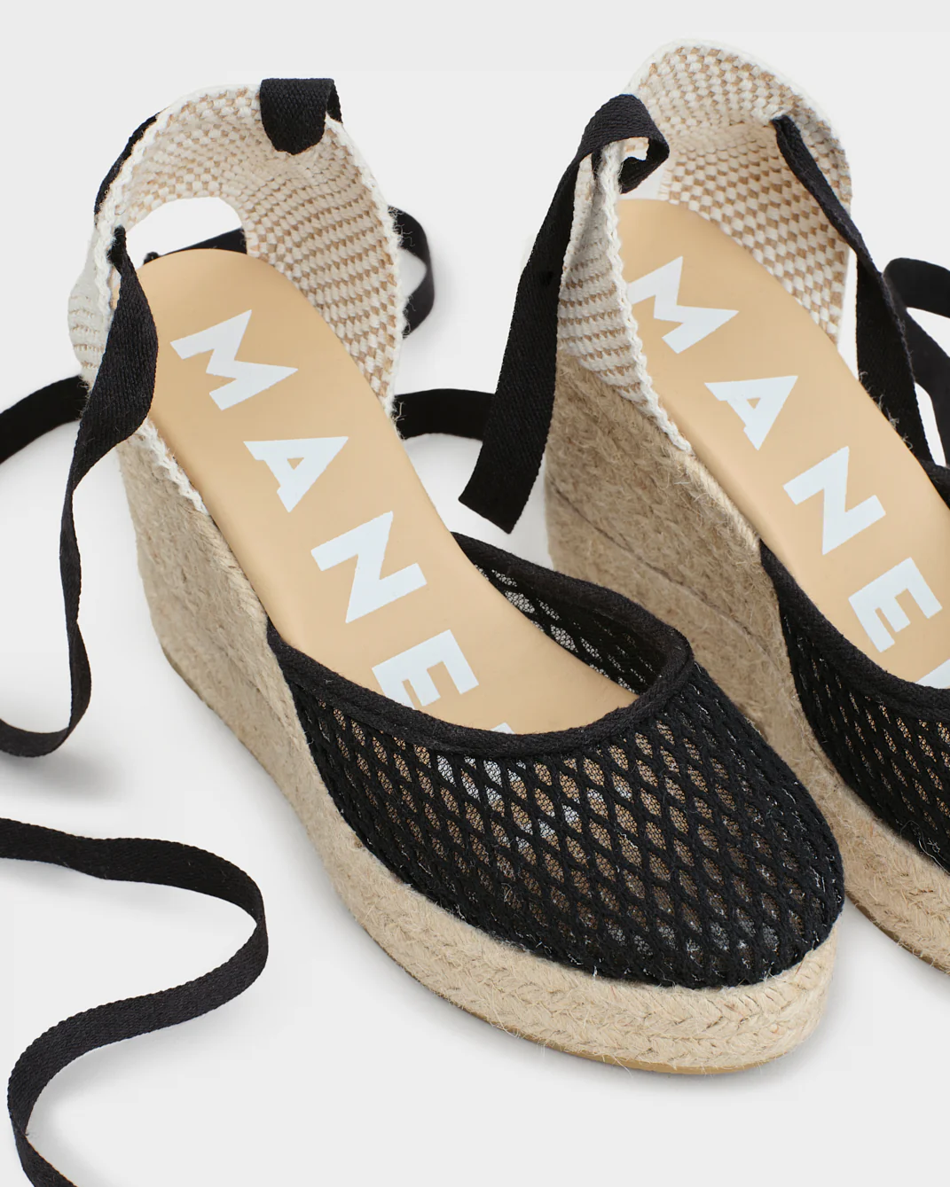 Cotton Net Wedge Espadrilles - X55WV - Yucatán - Black - Image 4