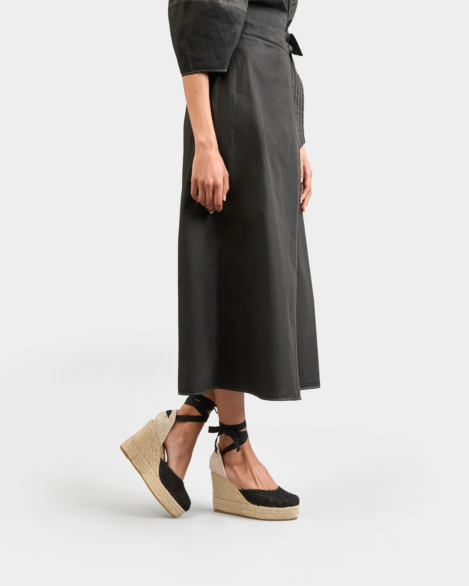 Cotton Net Wedge Espadrilles - X55WV - Yucatán - Black - Image 5
