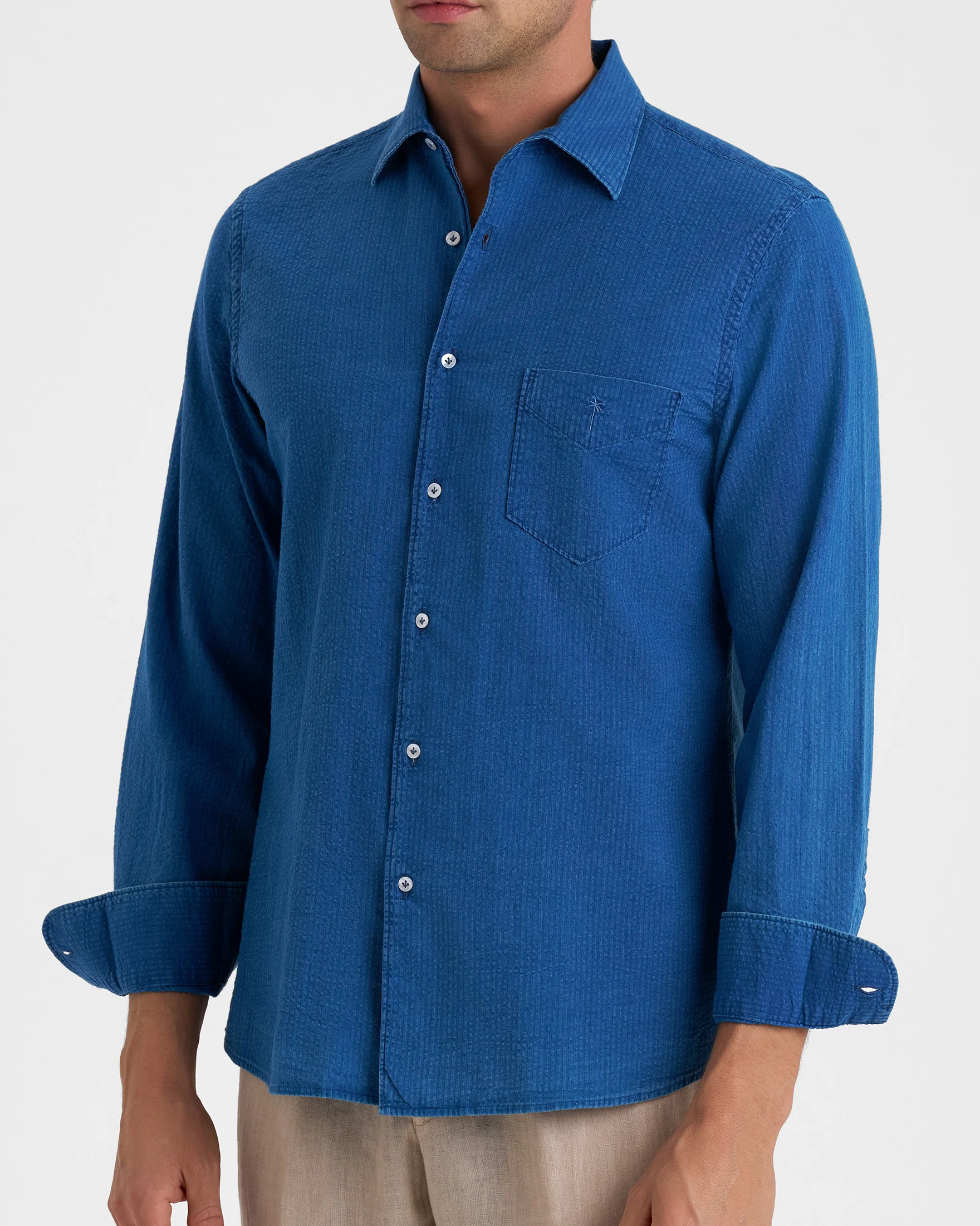 Cotton Seersucker Panama Shirt - C58PA - Indigo - Image 3