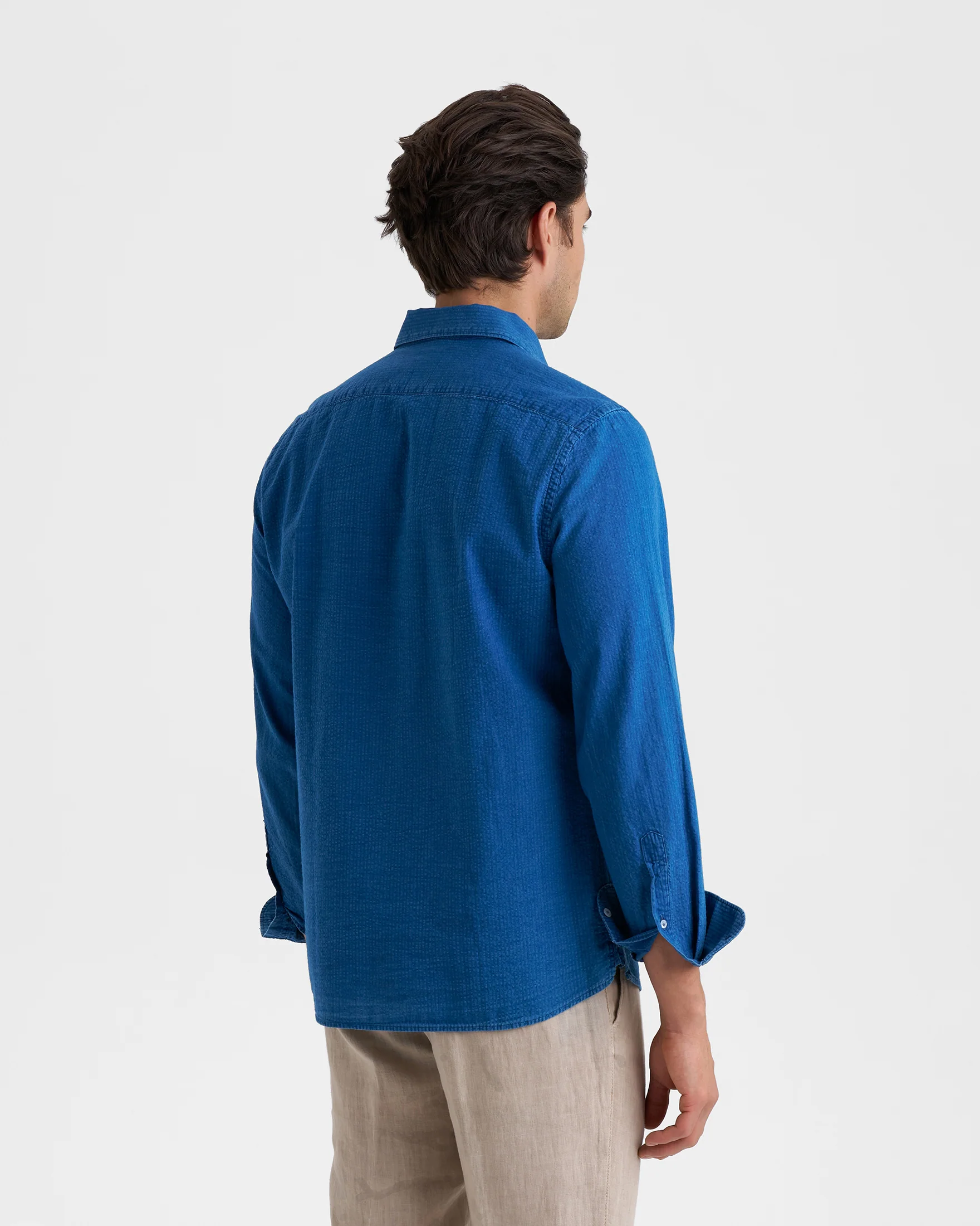 Cotton Seersucker Panama Shirt - C58PA - Indigo - Image 4