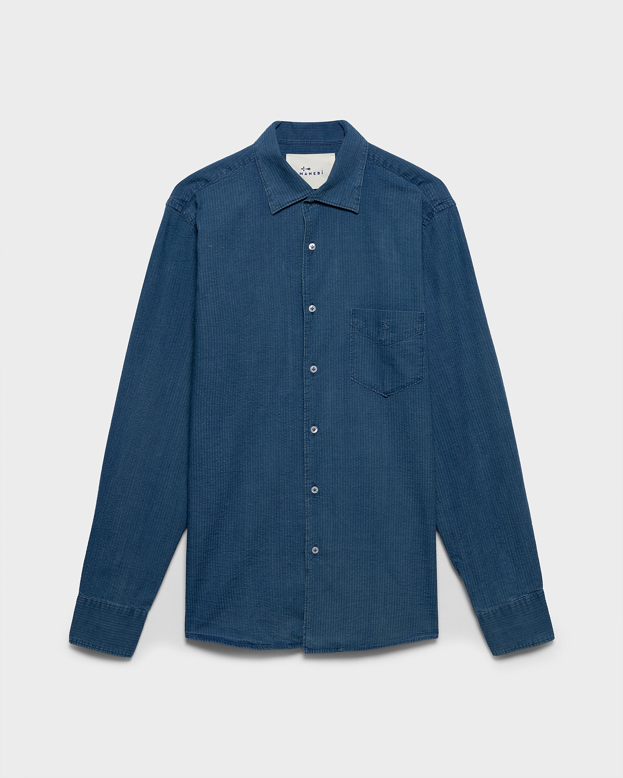 Cotton Seersucker Panama Shirt - C58PA - Indigo - Image 5