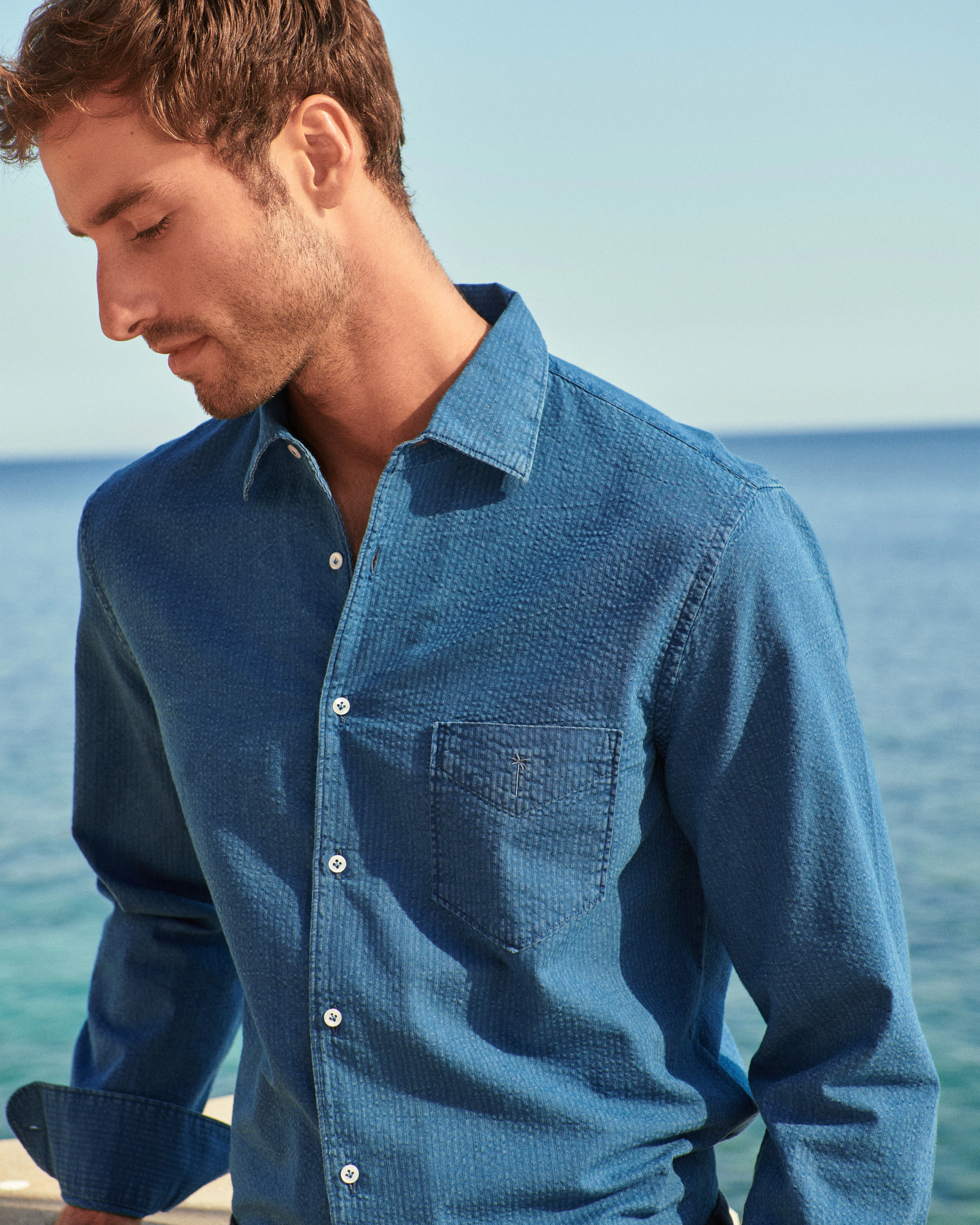 Cotton Seersucker Panama Shirt - C58PA - Indigo - Image 6