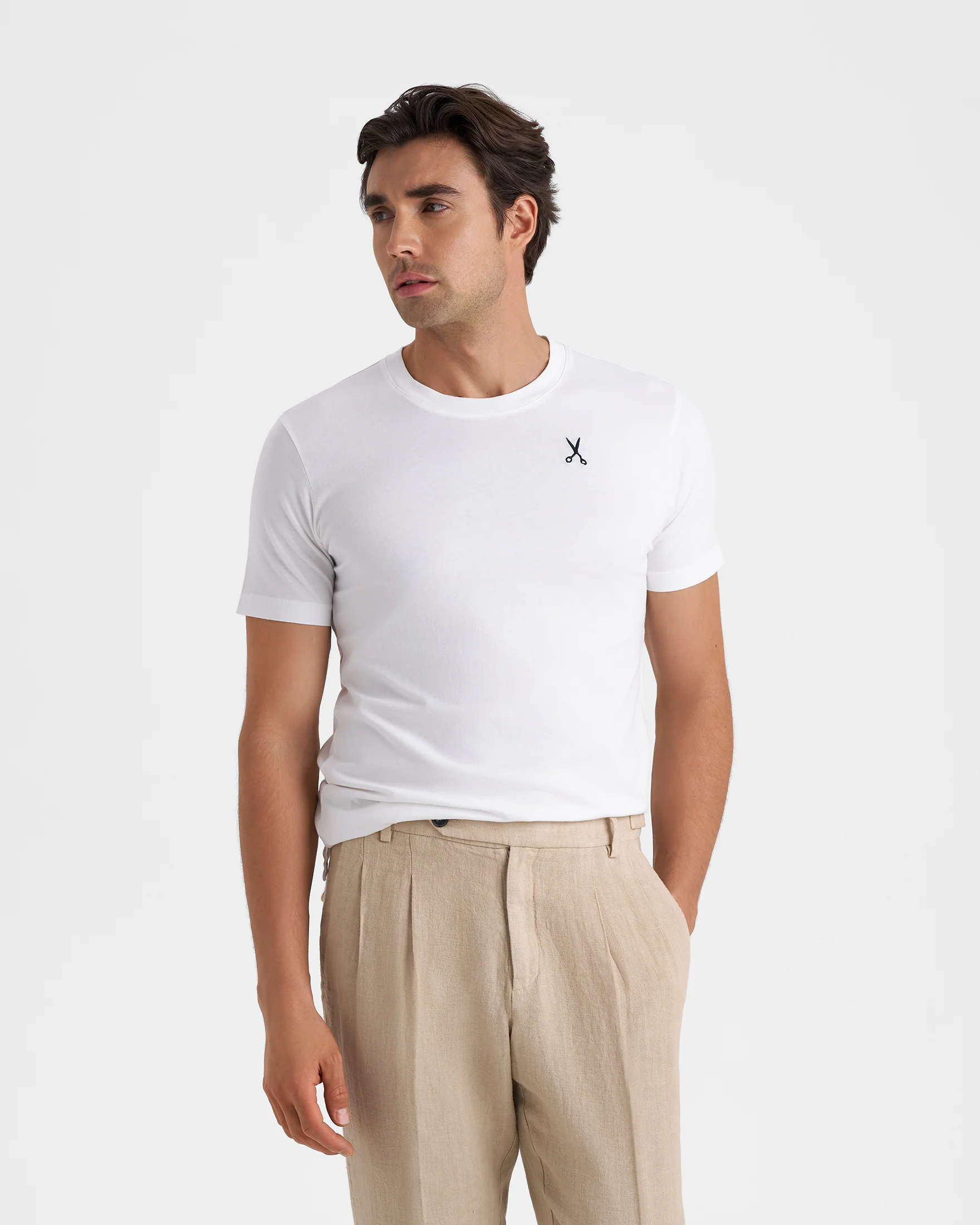 Cotton With Embroidery Sartoriale T-Shirt - G87JI - Off White and Blue Scissors Embroidery - Image 3