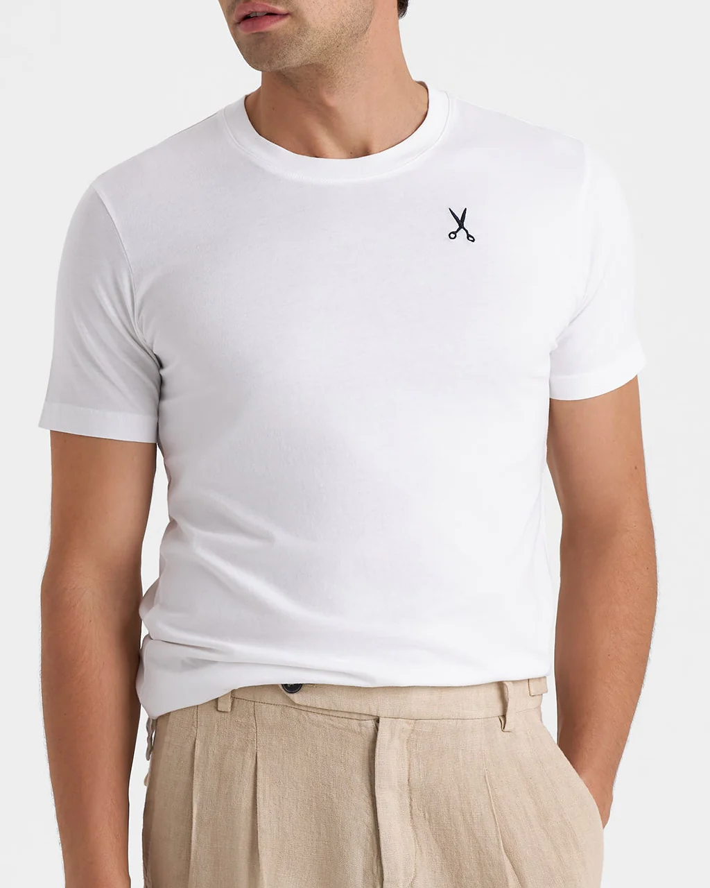 Cotton With Embroidery Sartoriale T-Shirt - G87JI - Off White and Blue Scissors Embroidery - Image 4