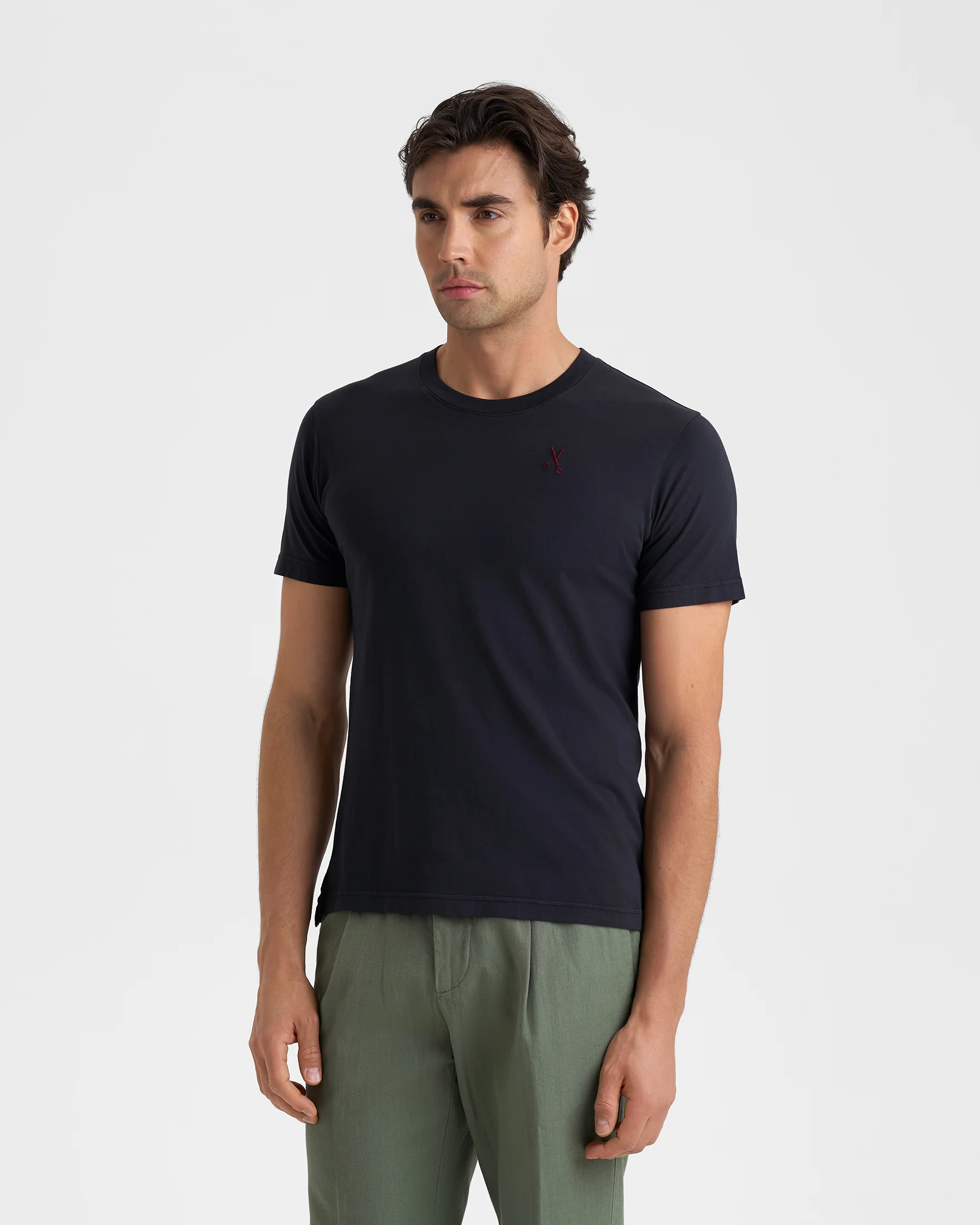 Cotton With Embroidery Sartoriale T-Shirt - G90JI - Dark Navy And Bordeaux Scissors Embroidery - Image 5