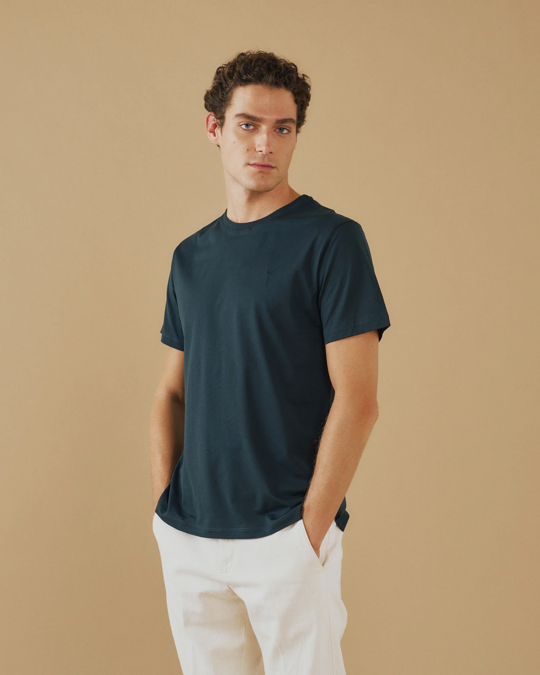 Cotton With Embroidery Ultra Light T-Shirt - K15TN - Night Blue And Palm Emboidery - Image 6