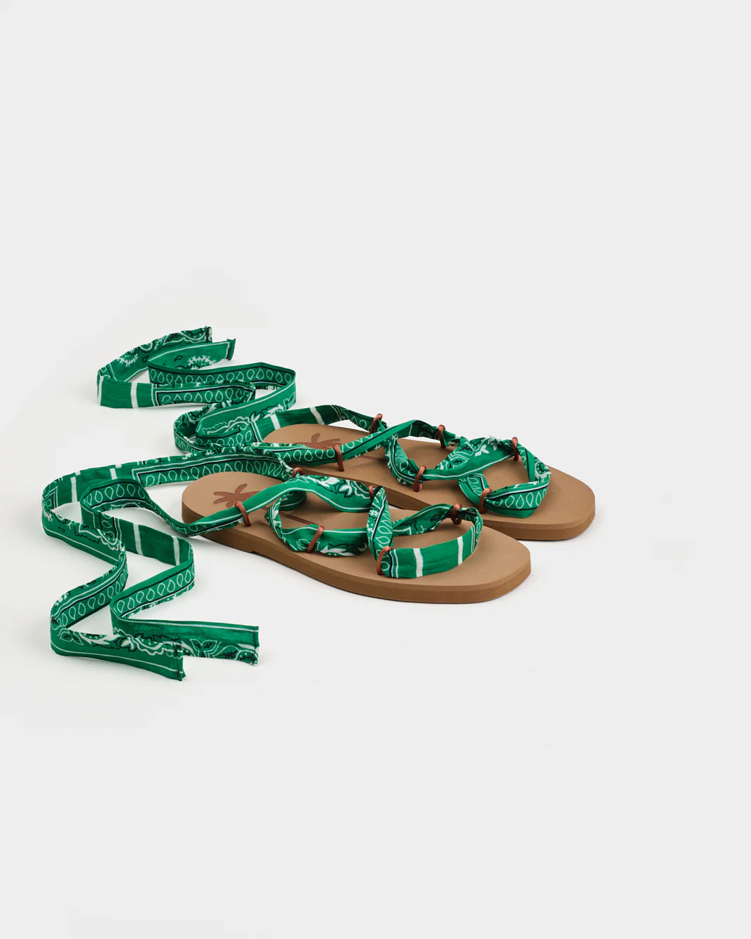 Eva And Cotton Bandana Tie-Up Swim Sandals - O25XR - Honolulu - Cuero Emerald And Burgundy - Image 2