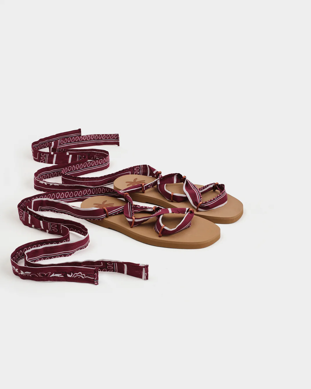 Eva And Cotton Bandana Tie-Up Swim Sandals - O25XR - Honolulu - Cuero Emerald And Burgundy - Image 3