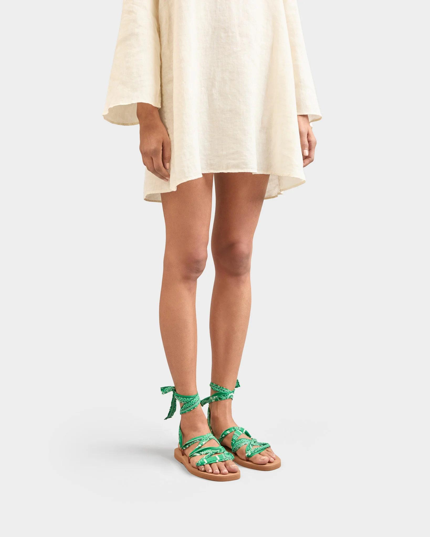Eva And Cotton Bandana Tie-Up Swim Sandals - O25XR - Honolulu - Cuero Emerald And Burgundy - Image 4