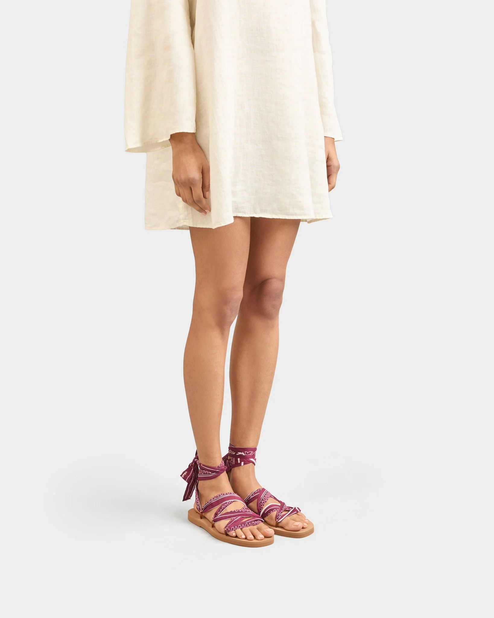 Eva And Cotton Bandana Tie-Up Swim Sandals - O25XR - Honolulu - Cuero Emerald And Burgundy - Image 5