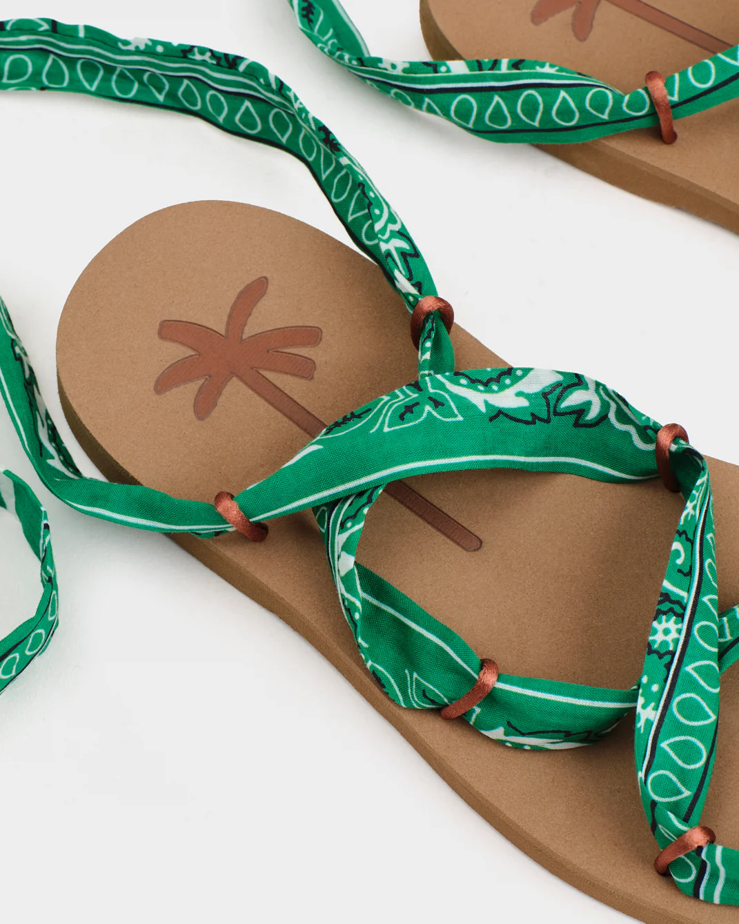 Eva And Cotton Bandana Tie-Up Swim Sandals - O25XR - Honolulu - Cuero Emerald And Burgundy - Image 9
