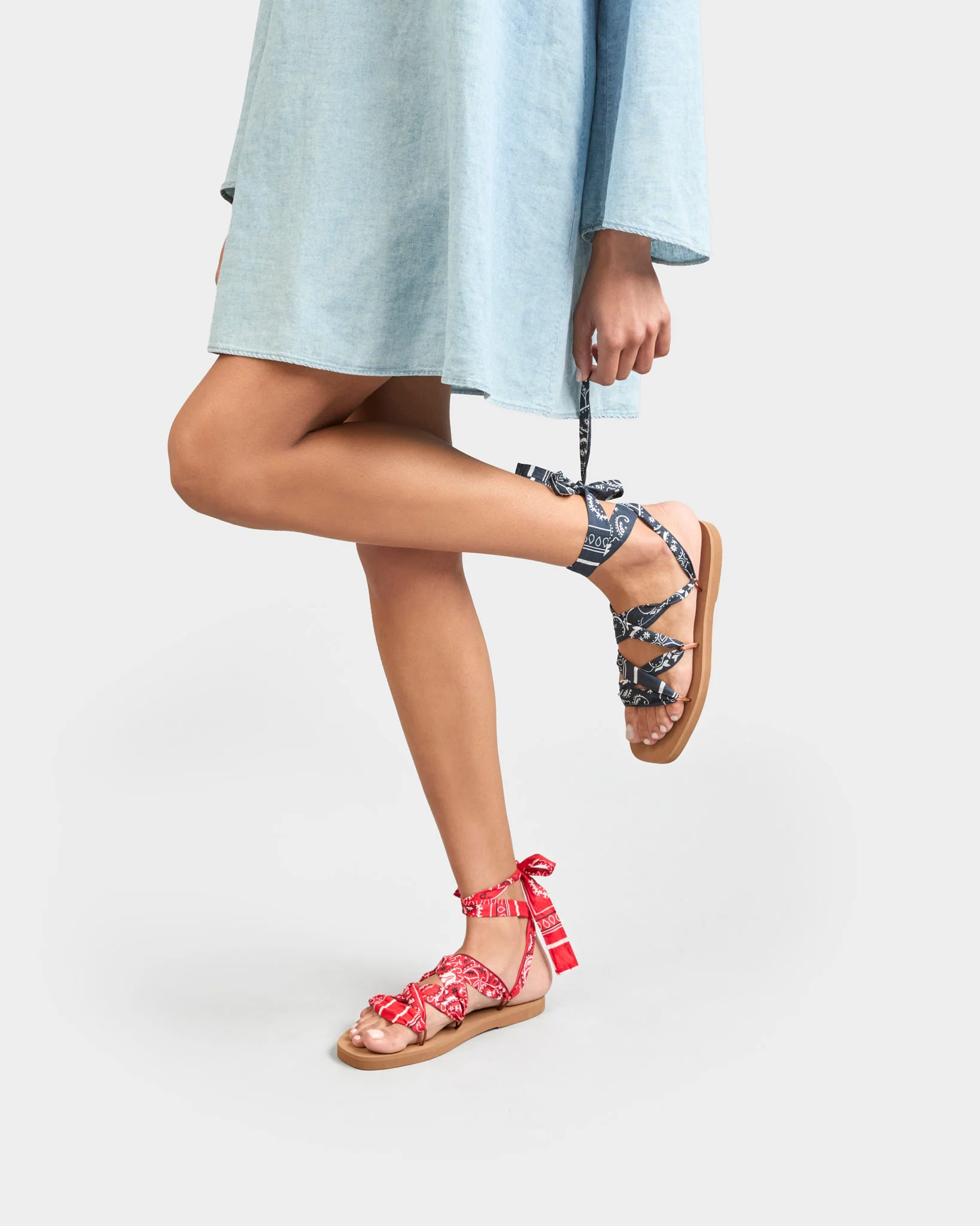 Eva And Cotton Bandana Tie-Up Sandals - O31XR - Honolulu - Cuero Navy Blue And Red - Image 4