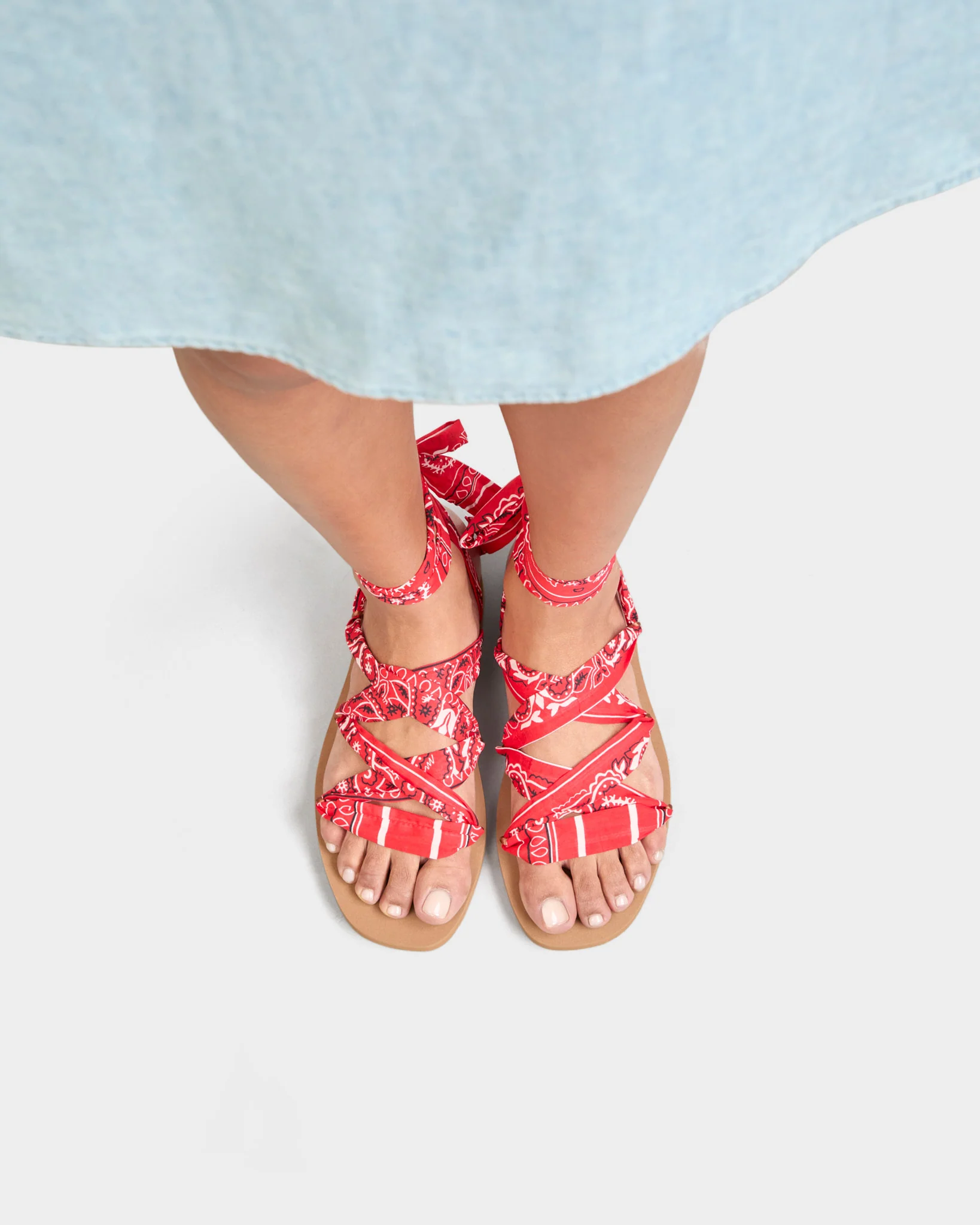 Eva And Cotton Bandana Tie-Up Sandals - O31XR - Honolulu - Cuero Navy Blue And Red - Image 6