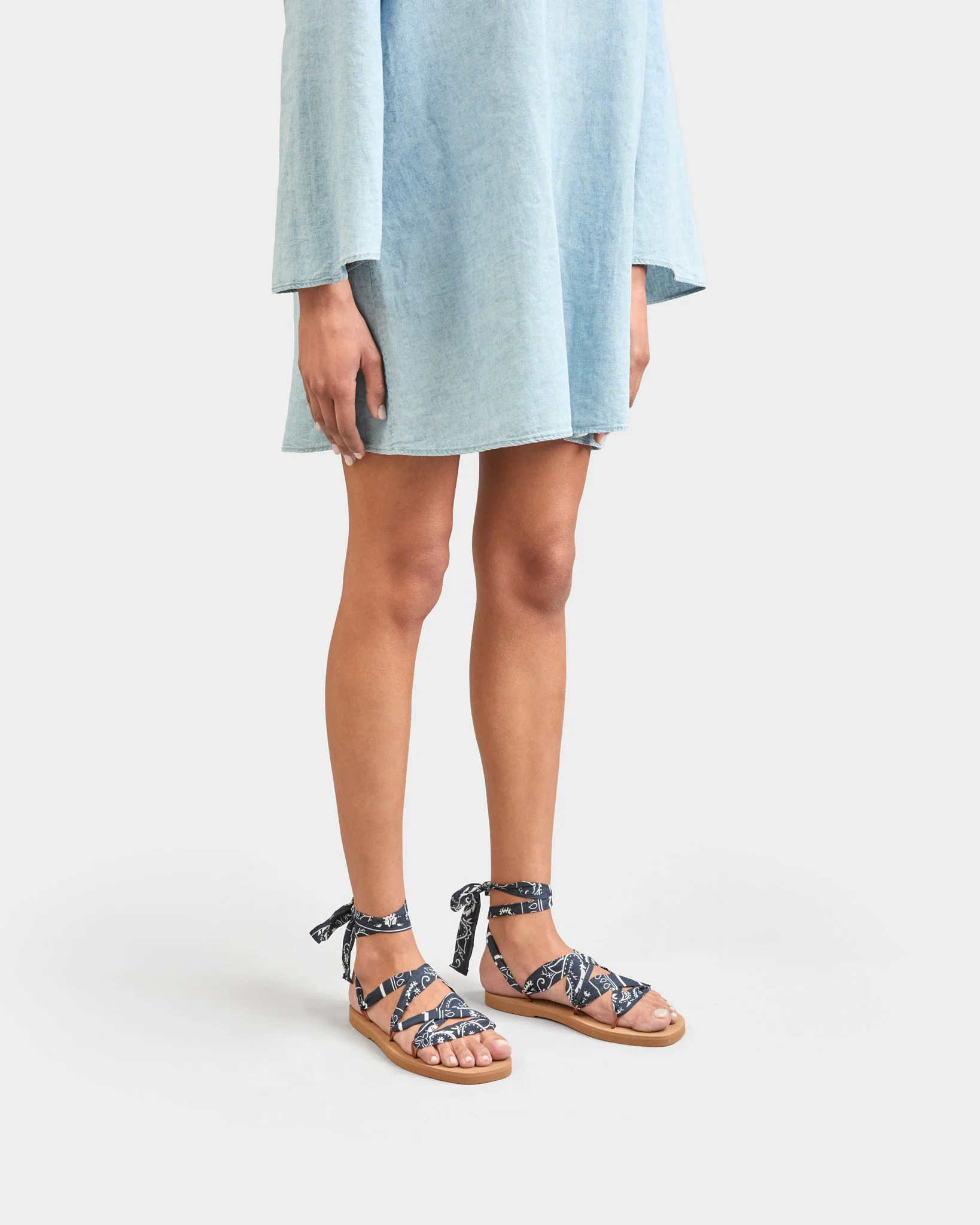 Eva And Cotton Bandana Tie-Up Sandals - O31XR - Honolulu - Cuero Navy Blue And Red - Image 7