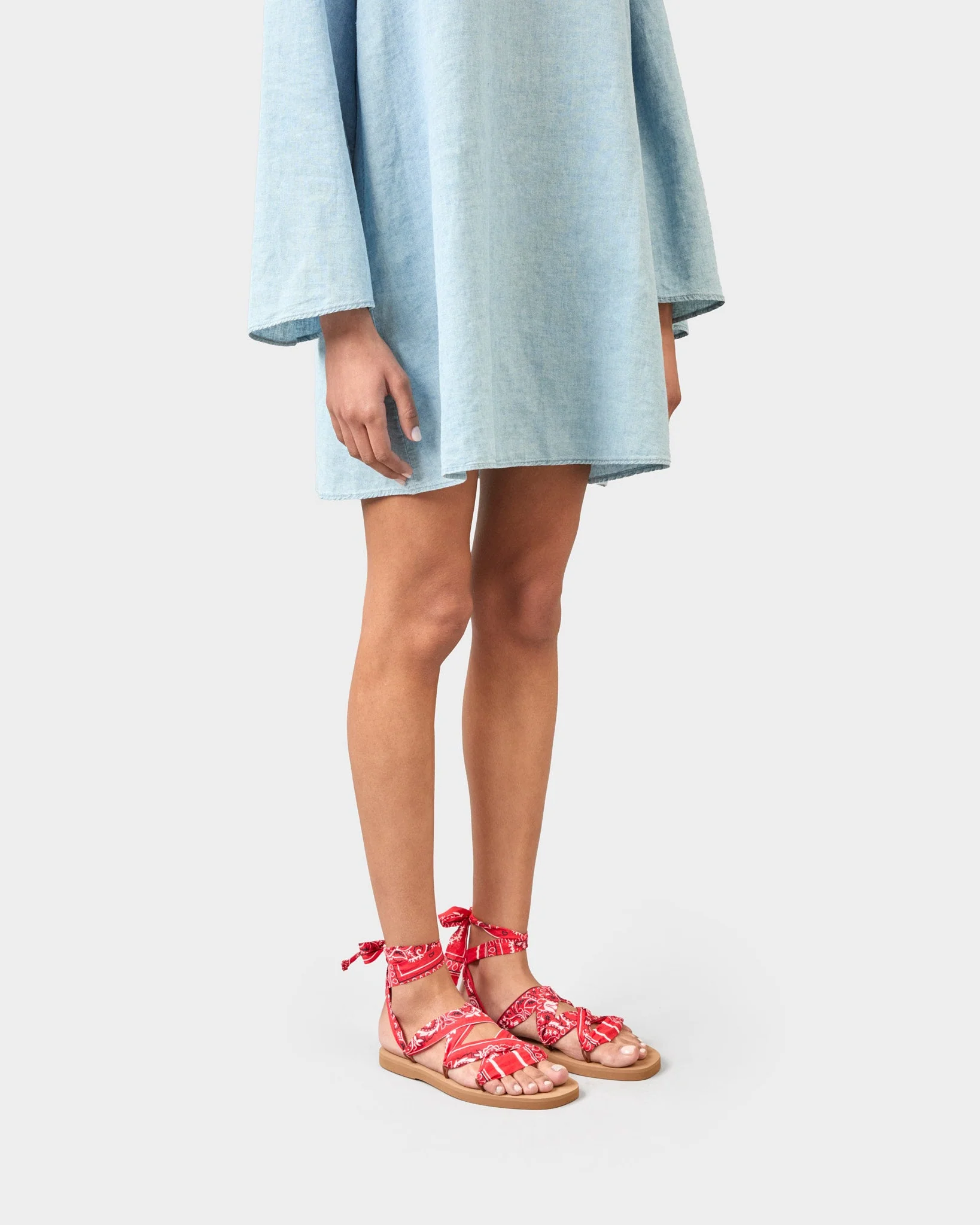 Eva And Cotton Bandana Tie-Up Sandals - O31XR - Honolulu - Cuero Navy Blue And Red - Image 9