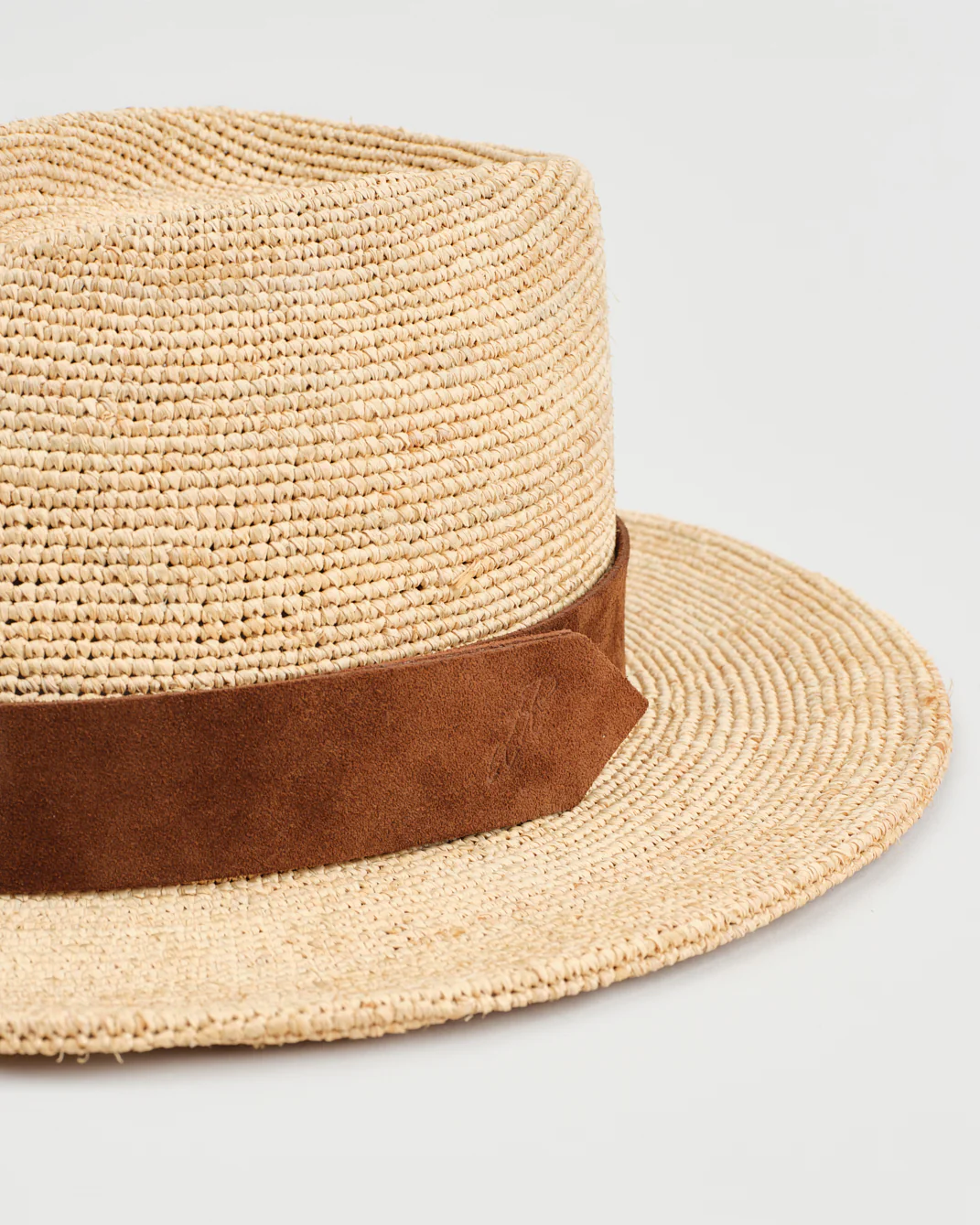 Handcrafted Raffia and Suede Panama Hat - V88QU - Natural Suede - Image 3