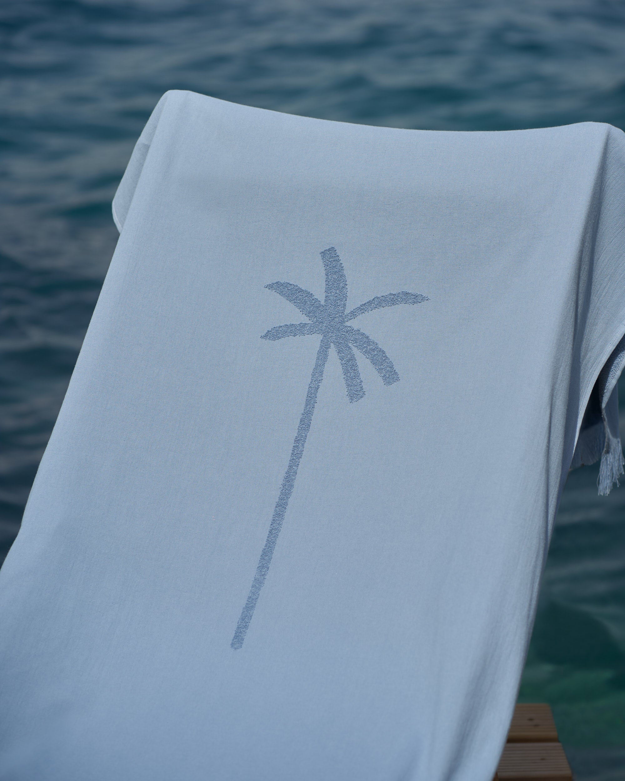 Jaquard Beach Towel - K13TW - Embroidered Palm With Palm & Logo Indigo - Image 2
