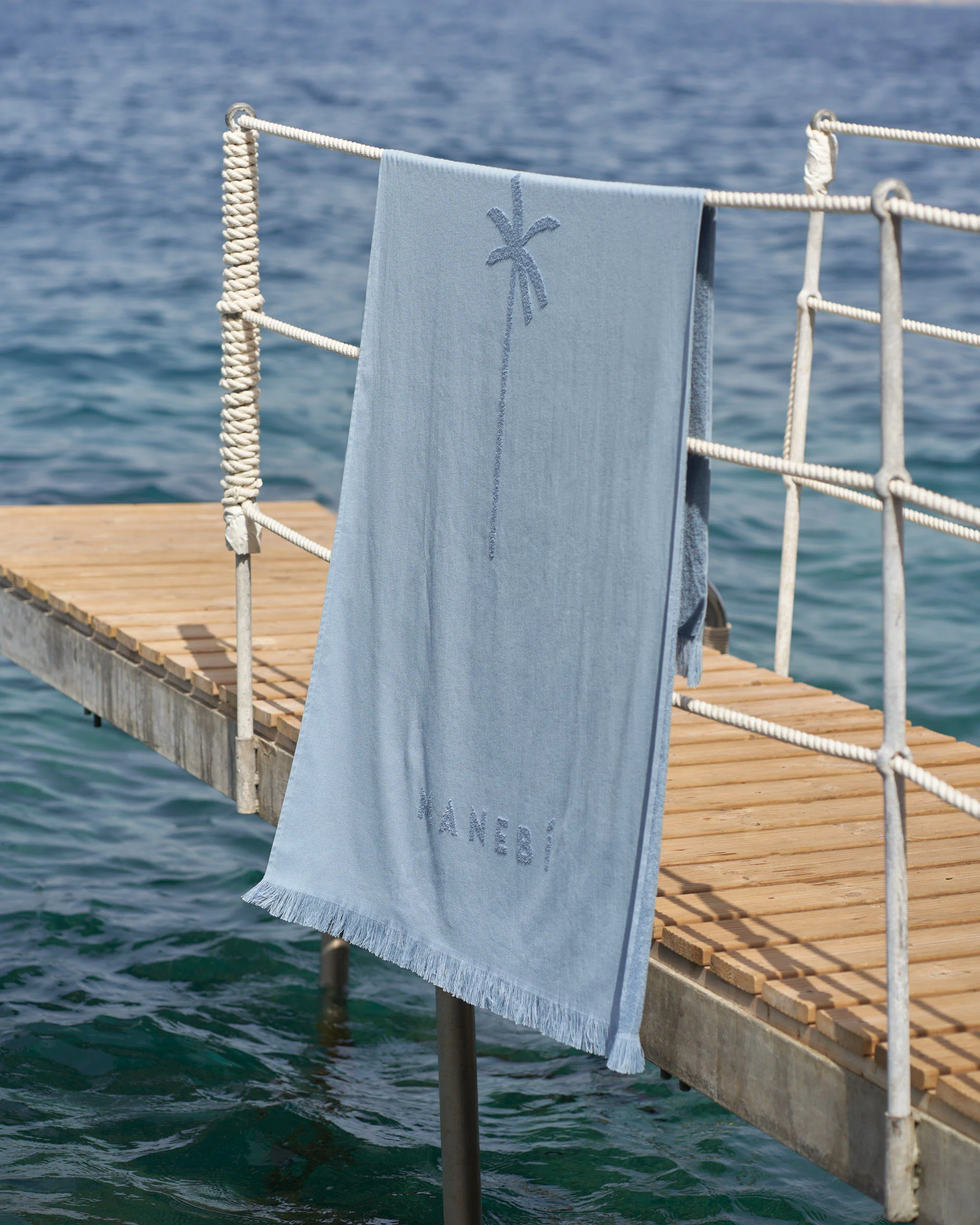 Jaquard Beach Towel - K13TW - Embroidered Palm With Palm & Logo Indigo - Image 3