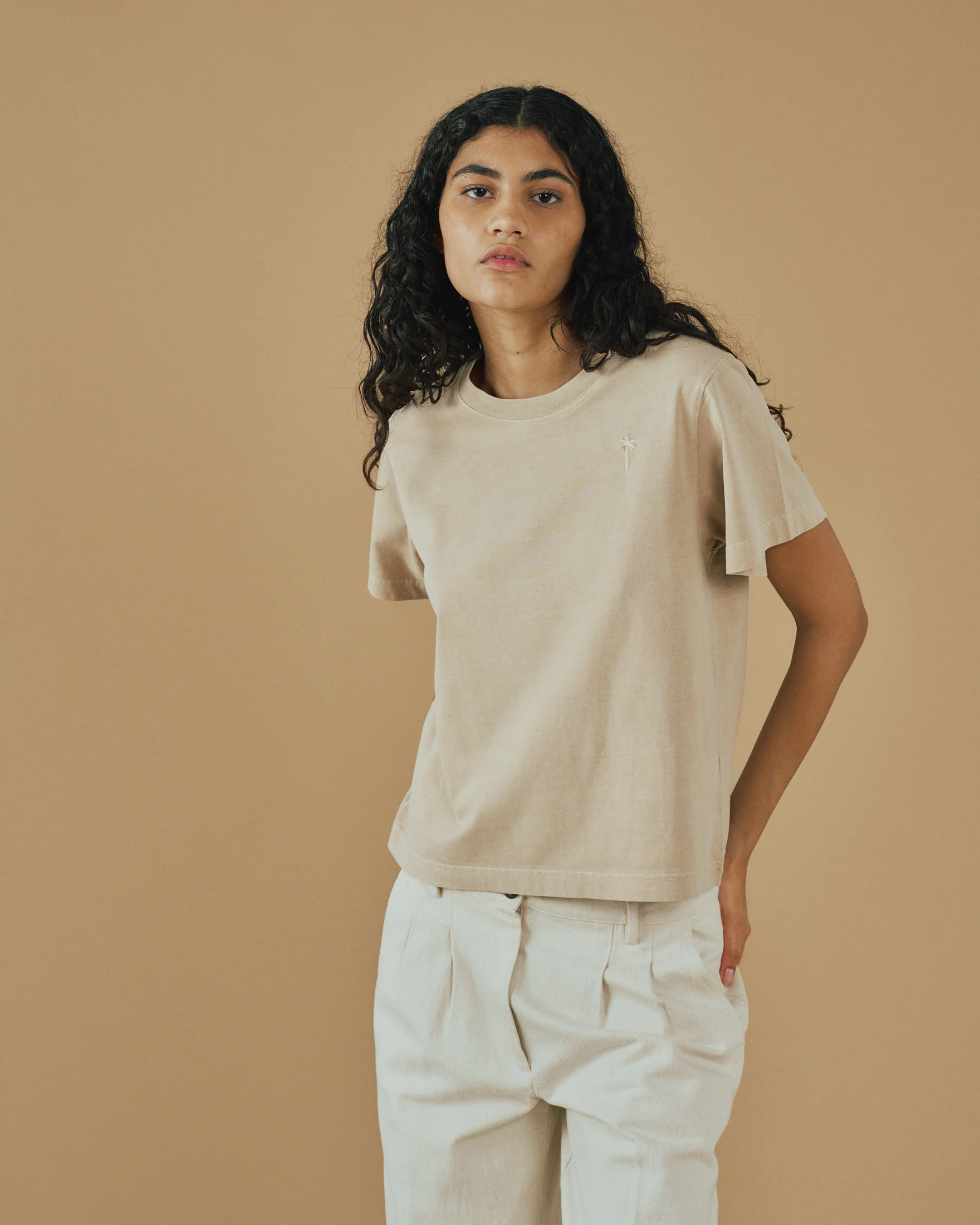 Jersey Coconut T-Shirt - G96JE - Cappuccino And Palm Embroidery - Image 6