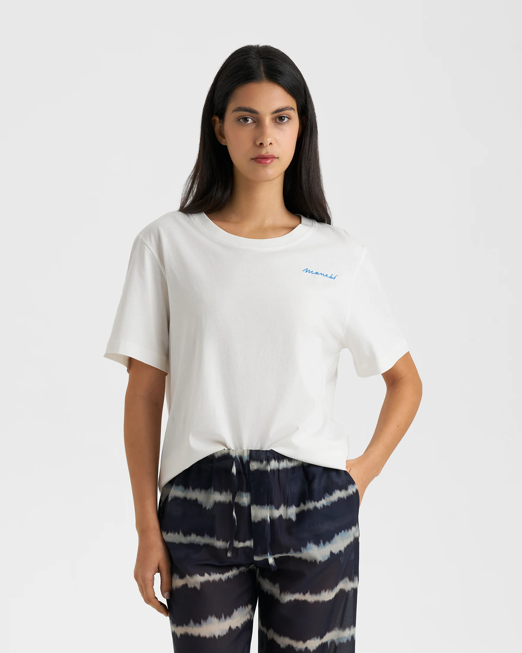 Jersey Coconut T-Shirt - G84JE - White And Indigo Logo Embroidery