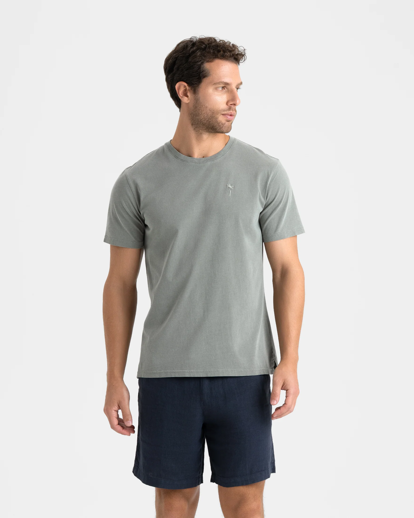 Jersey Palm T-Shirt - G93JG - Military Green And Palm Embroidery