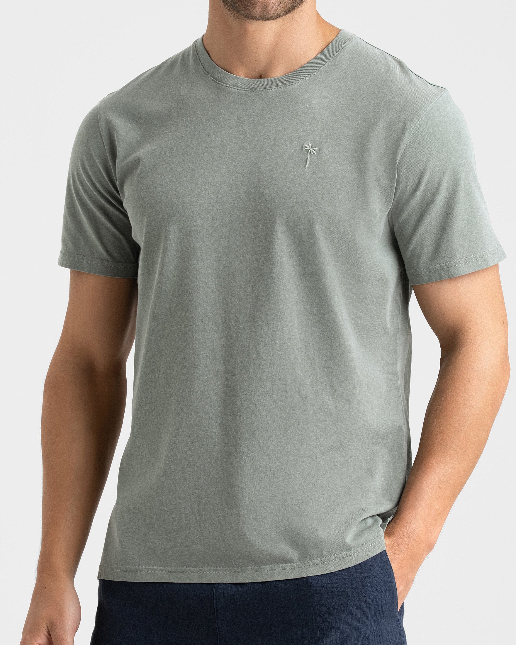 Jersey Palm T-Shirt - G93JG - Military Green And Palm Embroidery - Image 3