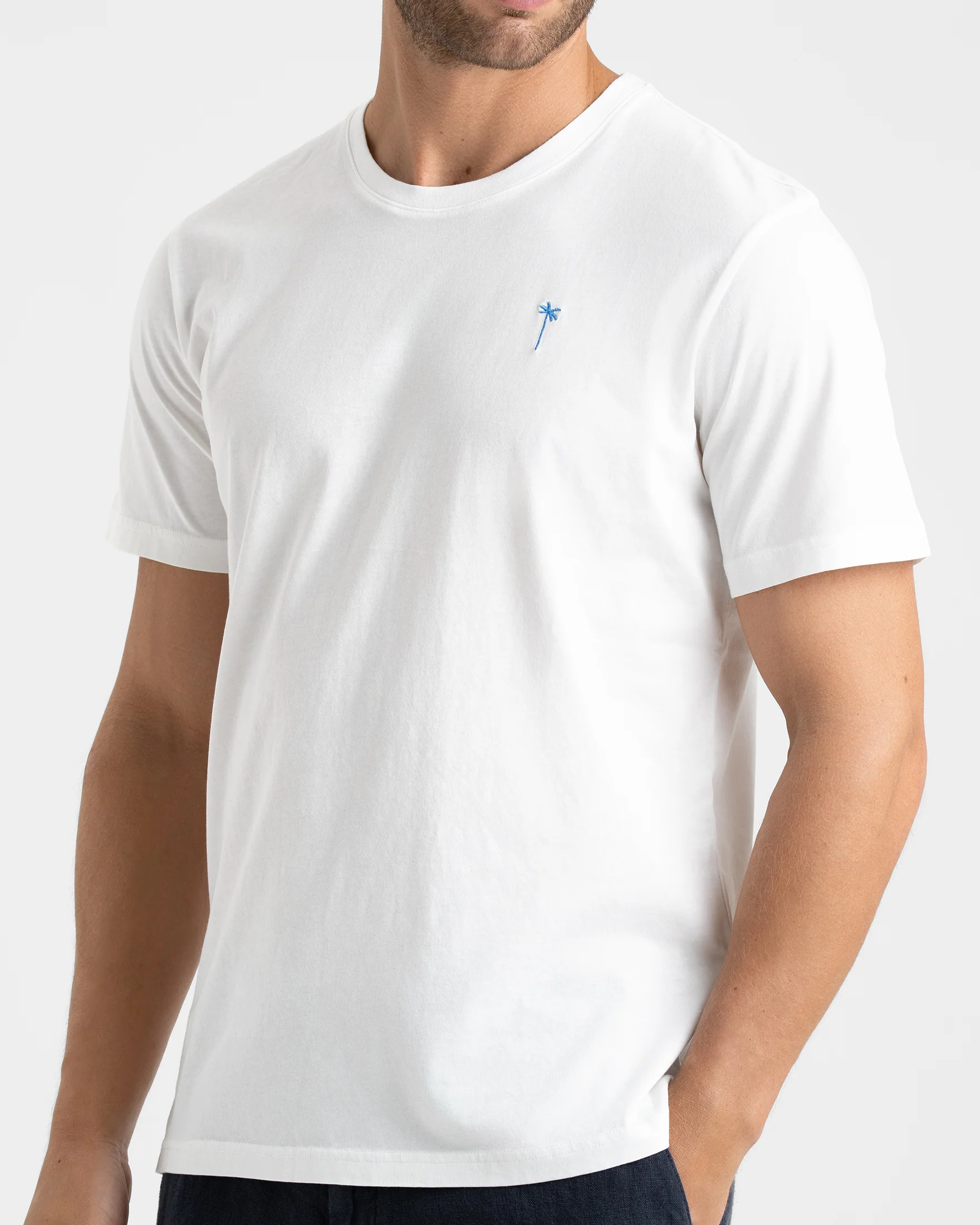 Jersey Palm T-Shirt - G84JG - White And Indigo Logo Embroidery - Image 3